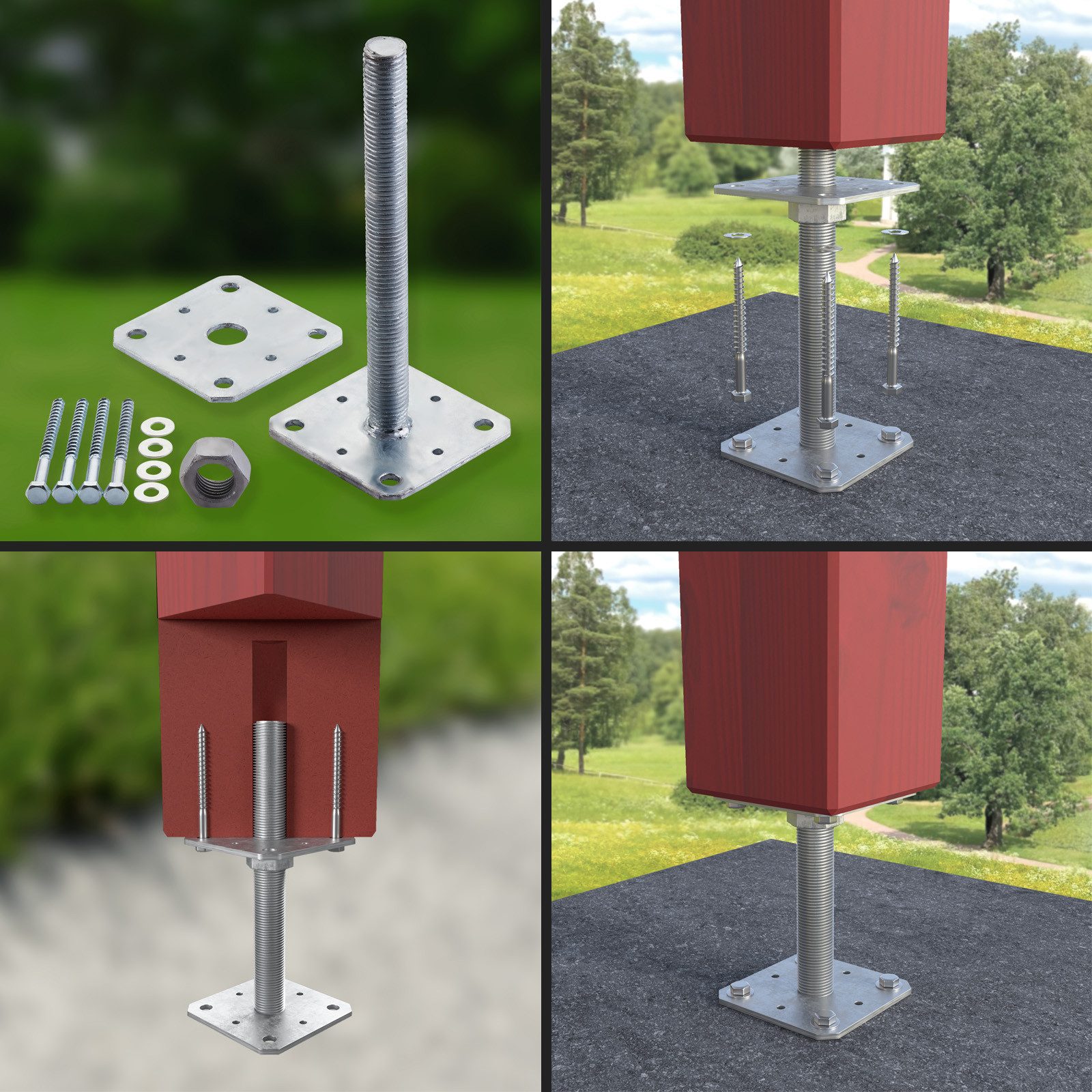 SO-TECH® Pfostenträger Stützträger höhenverstellbar Gewinde M24 Stahl feuerverzinkt, (4-St), zum Aufschrauben, wetterfest, 80 x 80 x 250 mm – Bild 3 von 5