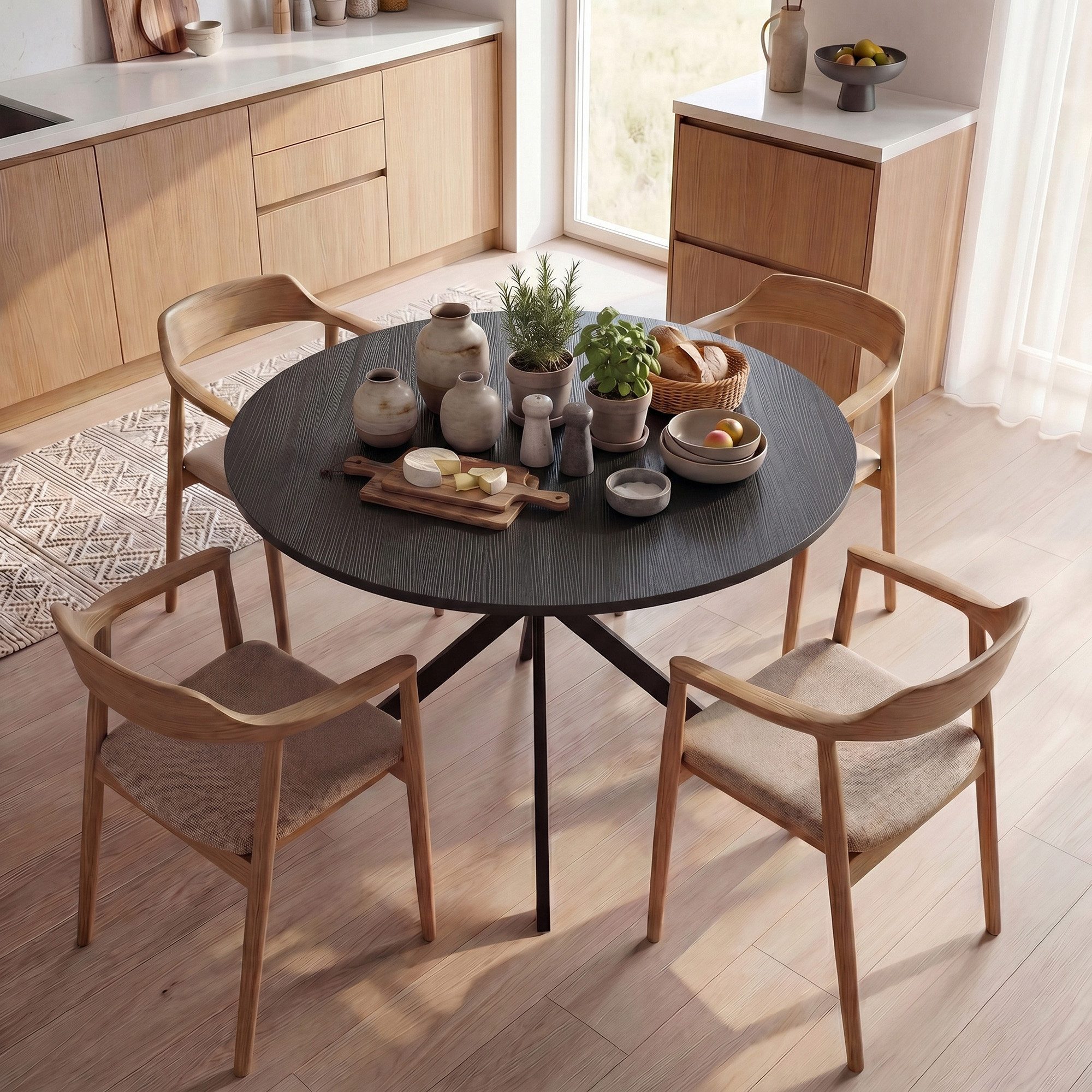 HOMCOM Esstisch Küchentisch im Industriestil mit Stahlbeinen für 4 Personen (für Esszimmer, Küche, Wohnzimmer, 1-St., rund, 100 x 100 x 75 cm), Schwarz