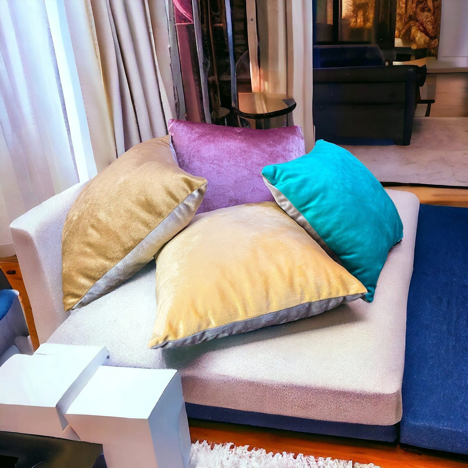 Goliez Dekokissen 2er Set, Zierkissen, einfarbig, Valvet Bezüge mit Crushed Foam Füllung