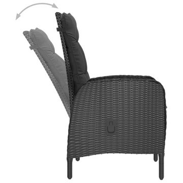 vidaXL Gartenlounge-Set 3-tlg. Bistro-Set Poly Rattan und Glas Schwarz, (1-tlg)