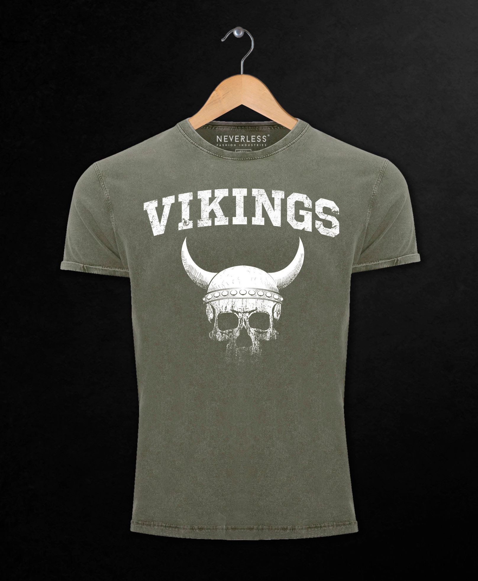 Neverless Print-Shirt Herren Vintage Shirt Wikinger-Helm Skull Totenkopf Printshirt T-Shirt mit Print