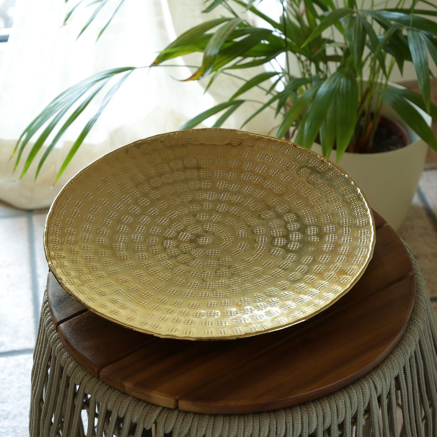 MARELIDA Dekoteller Tablett Dekotablett Serviertablett rund gehämmert für Kerzen Obst 28cm