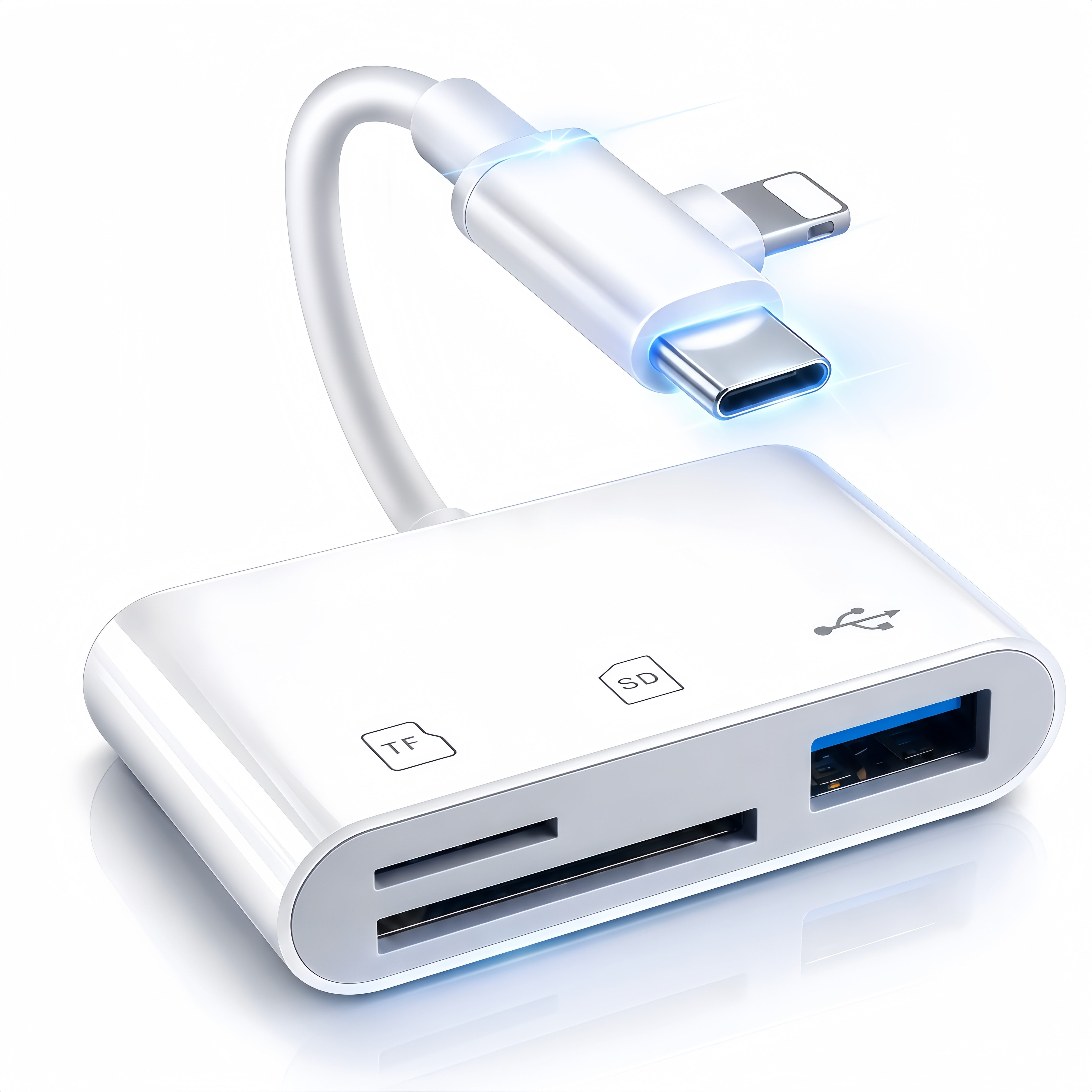 ibettertec 3-in-1 Kartenleser USB-C & Lightning Adapter, SD Kartenleser microSD USB-Adapter TF Speicherkartenleser, Plug & Play Kartenadapter für iPhone, iPad zu Smartphone, Tablet und Laptop