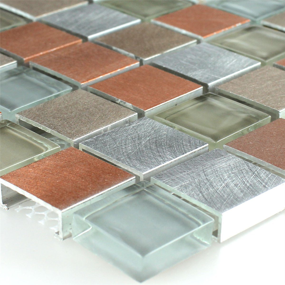 Mosafil Mosaikfliesen Mosaikfliesen Glas Aluminium Metall Orange Silber Mix, Aluminium 30.000x30.000, orange