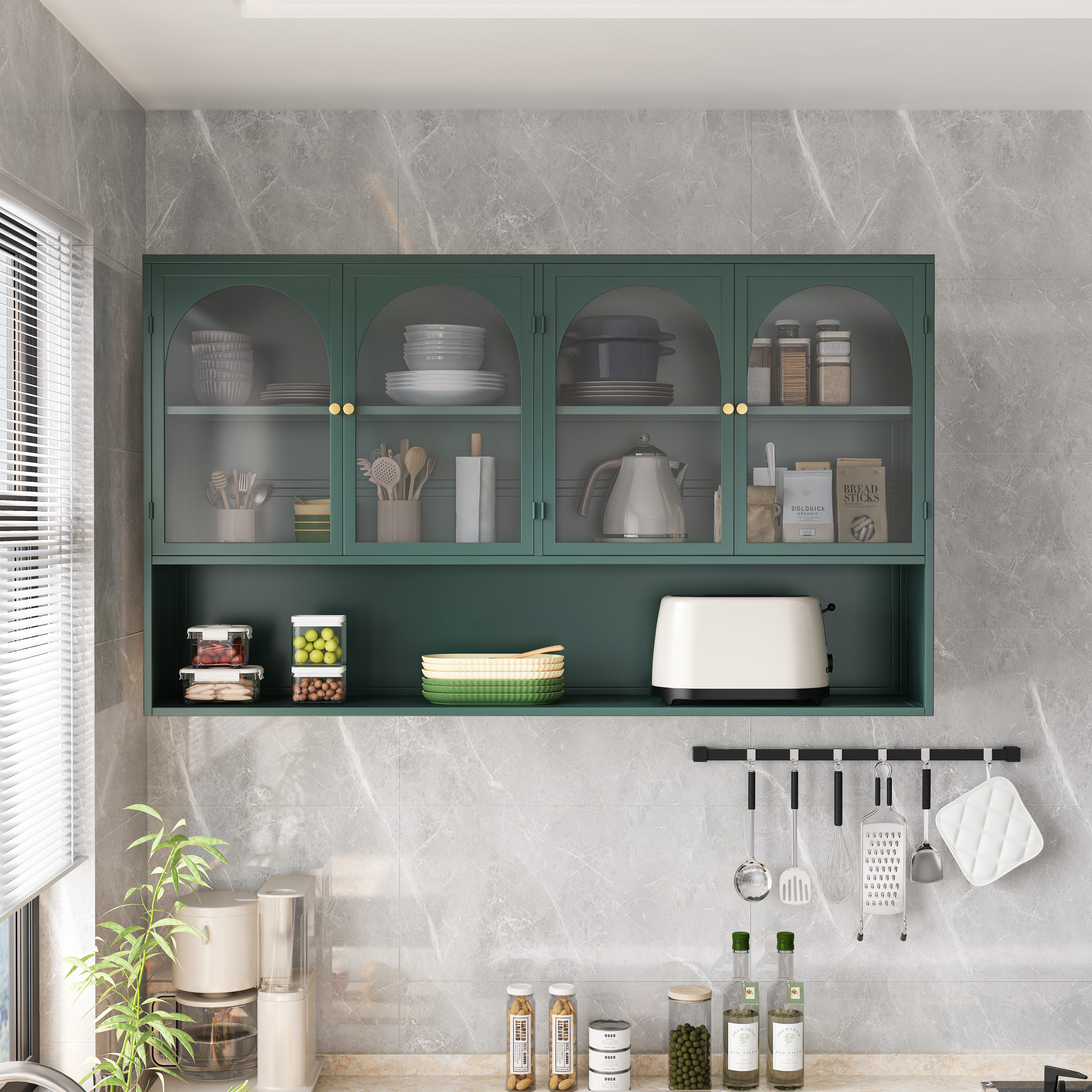 OKWISH Wandhängeschrank Hängeschrank,Four-door,Glass Wall Cabinet Storage, günstig online kaufen