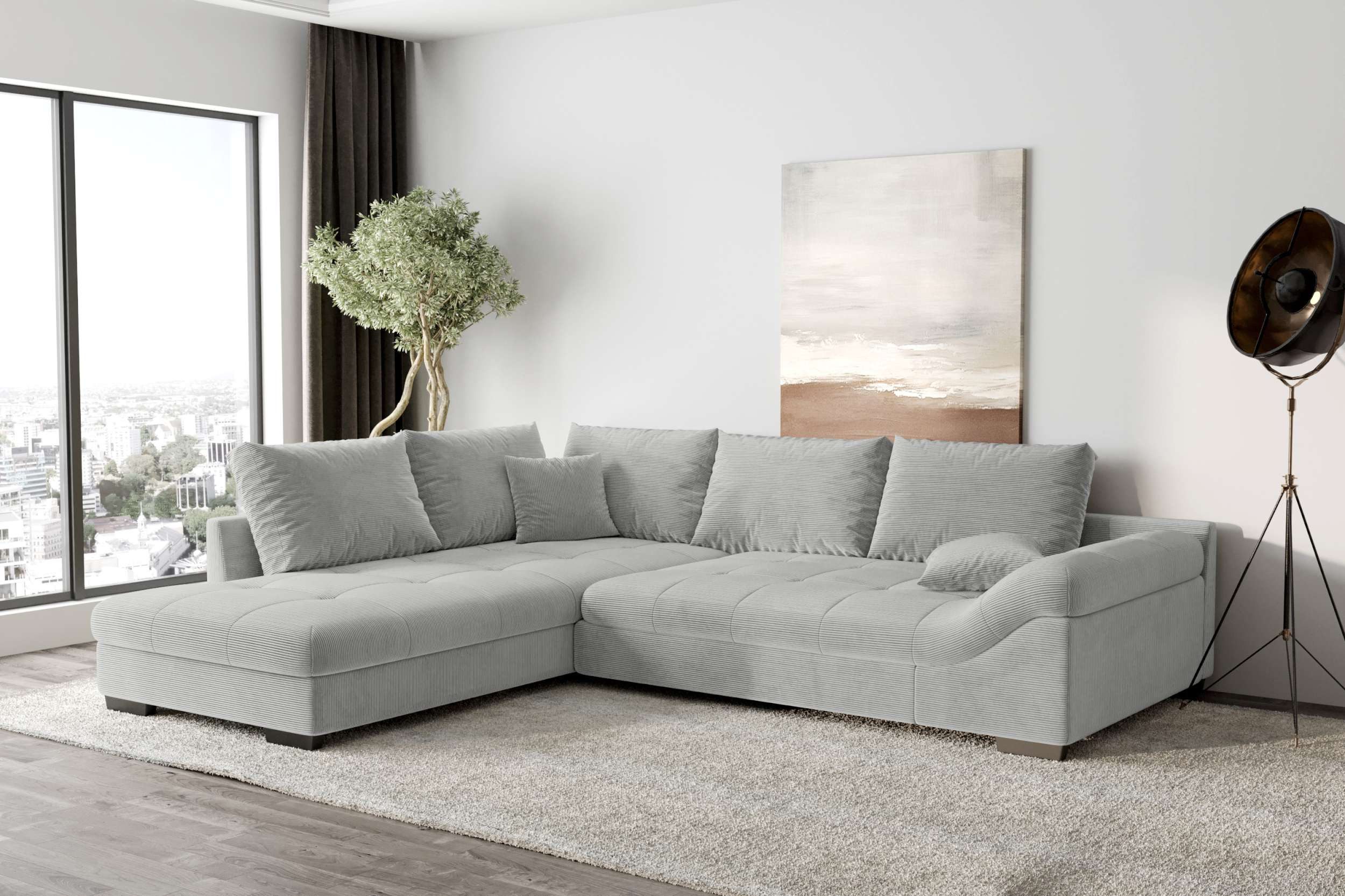99rooms Ecksofa Terra, Sofa, L-Form, Inkl. 5 Rückenkissen, mit Rundumbezug, Wellenfederung