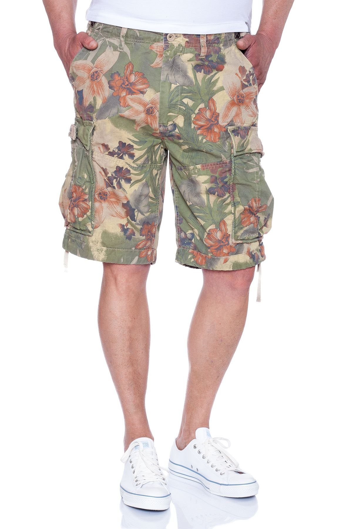 Jet Lag Cargoshorts Flower Green, Flower Blue, Hawaii Flower