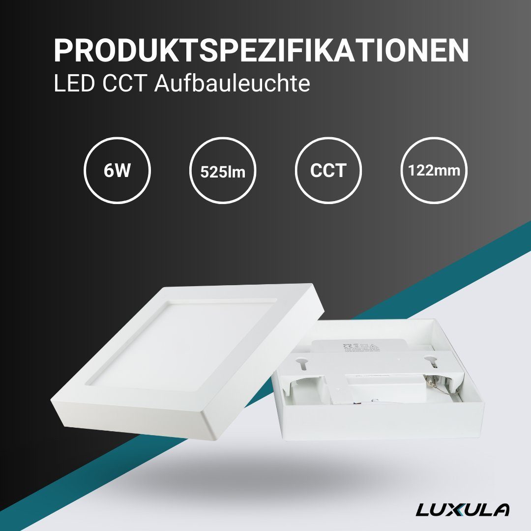 LUXULA Aufbauleuchte LED CCT Aufbauleuchte, 6W, 525 lm, 122x35mm, Lichtfarbe einstellbar, LED fest integriert, warmweiß, CCT, neutralweiß, kaltweiß