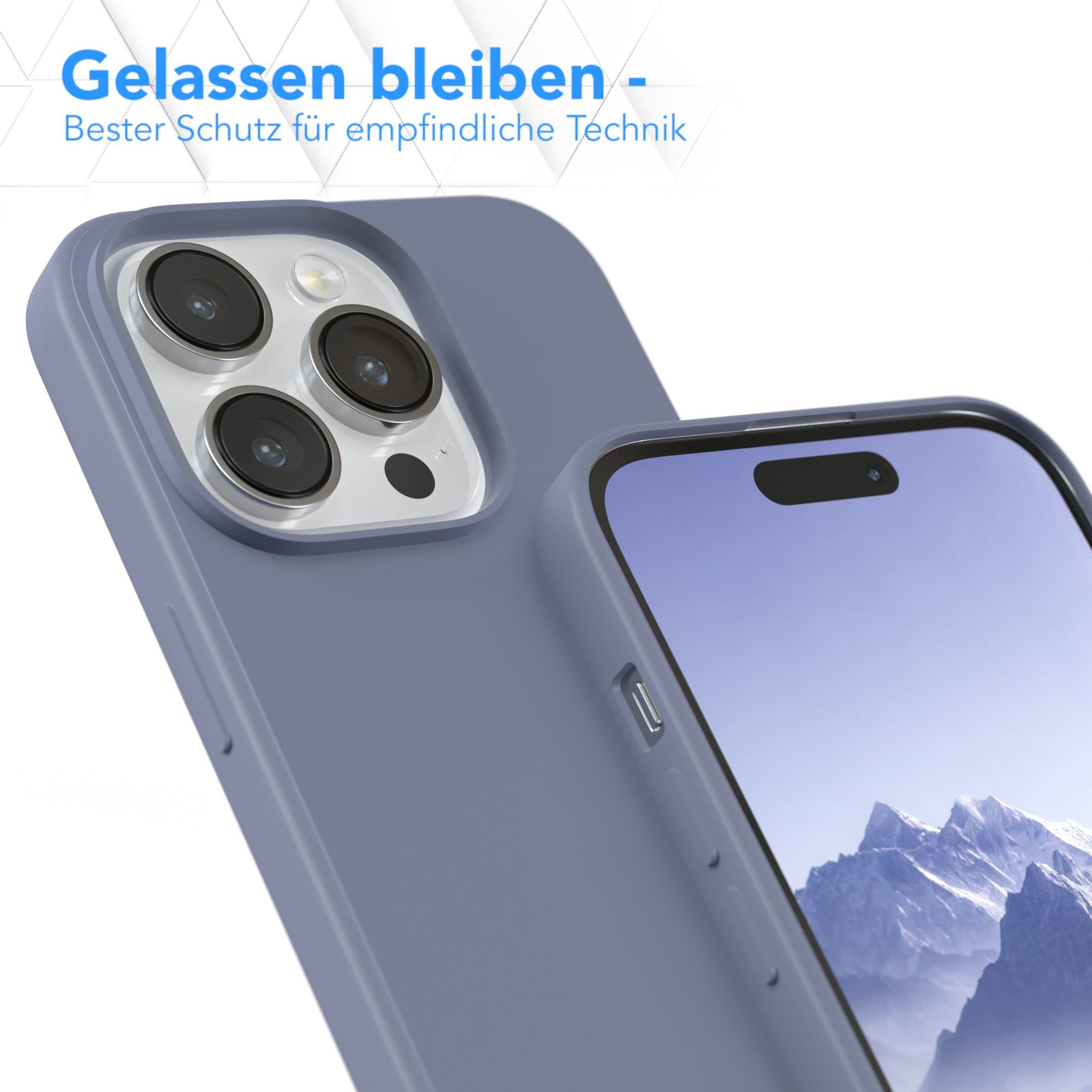 EAZY CASE Handyhülle für Apple iPhone 14 Pro Hülle Silikon 6,1 Zoll, Silikon Schutzhülle mit Kameraschutz Matt Back Cover Soft Eis Blau – Bild 4 von 5