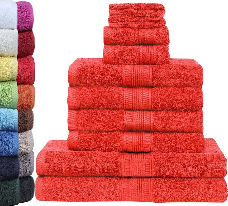 GREEN MARK Textilien Handtuch Set 10er Mix Handtuch-Set, 100% Baumwolle, ( Set, 10-tlg), 4X Handtücher, 2X Duschtücher, 2X Gästetücher, 2X  Waschhandschuhe