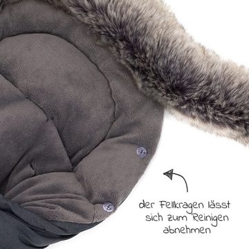 Zamboo Fußsack Melange Dunkelgrau, Winter Fußsack mit Fellkragen für Buggy & Kinderwagen Winterfußsack