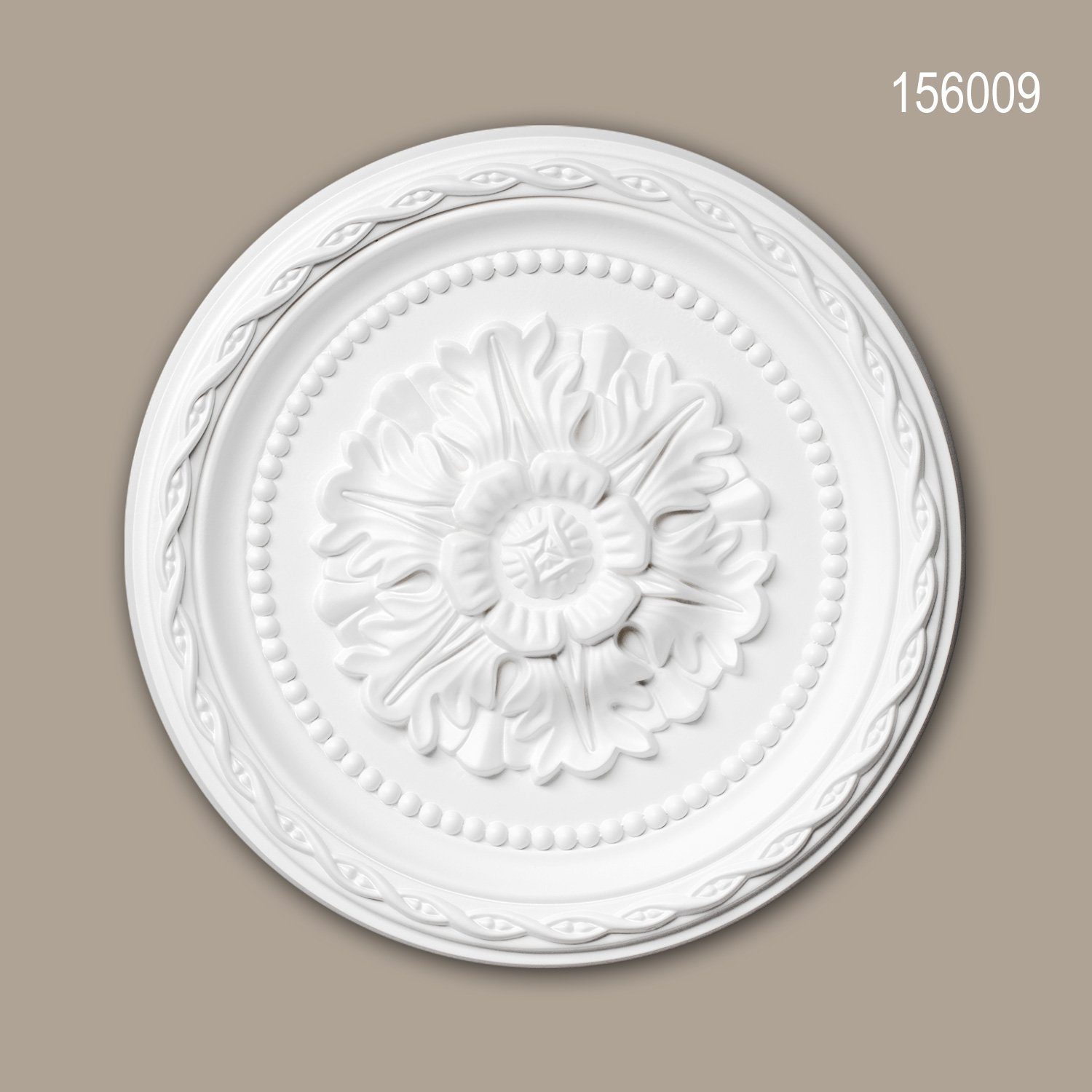 Profhome Decken-Rosette 156009 (Rosette, 1 St., Deckenrosette, Medallion, Stuckrosette, Deckenelement, Zierelement, Durchmesser 29,3 cm), weiß, vorgrundiert, Stil: Neo-Renaissance