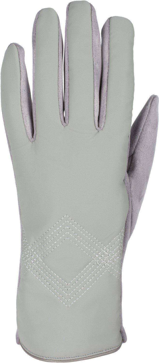 styleBREAKER Hellgrau Handschuhe bestickt Fleecehandschuhe Touchscreen Zick-Zack