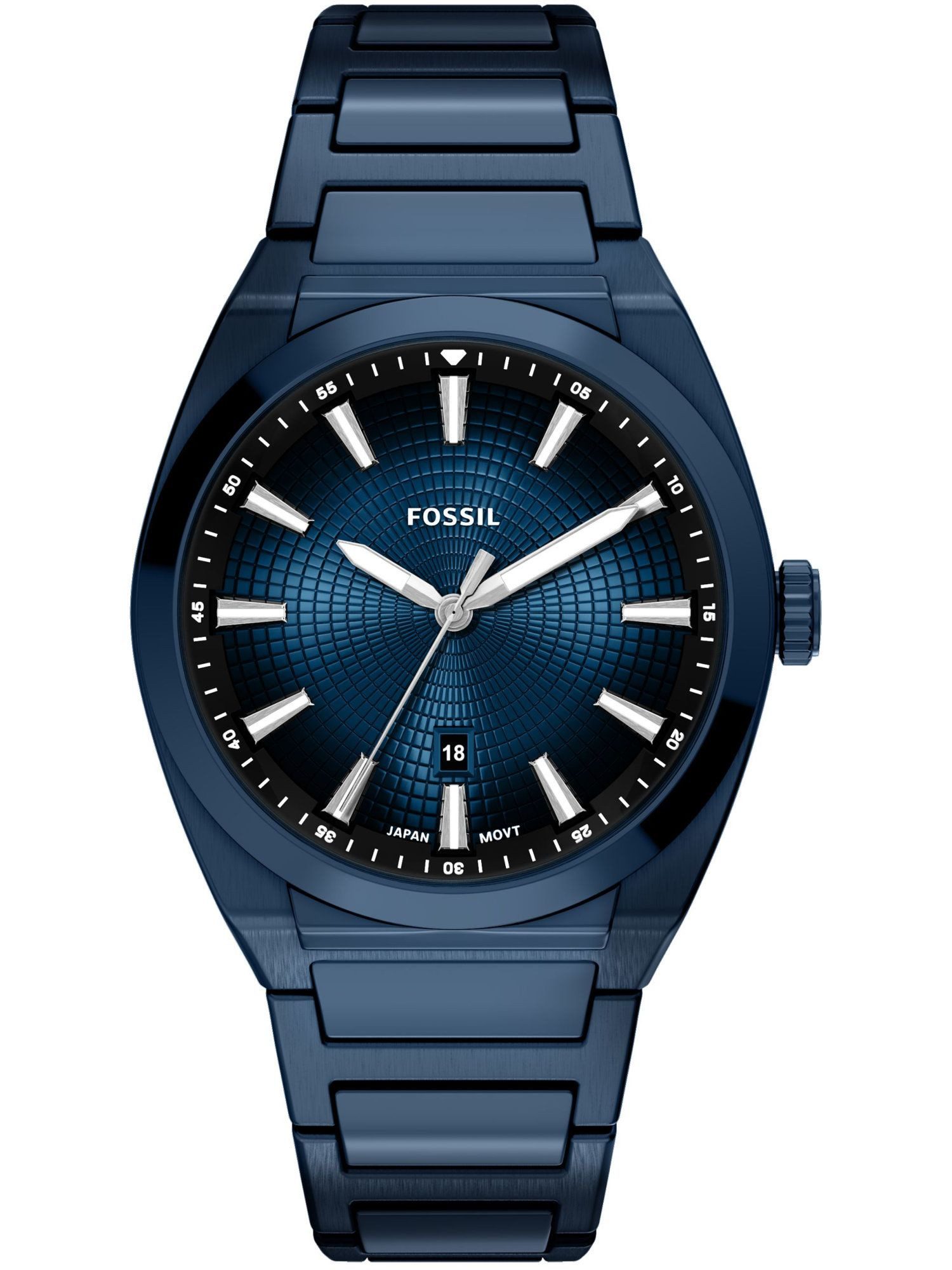 Fossil Quarzuhr FS6169 FS6169, Fossil FS6169 EVERETT Uhr Herrenuhr Edelstahl Datum blau