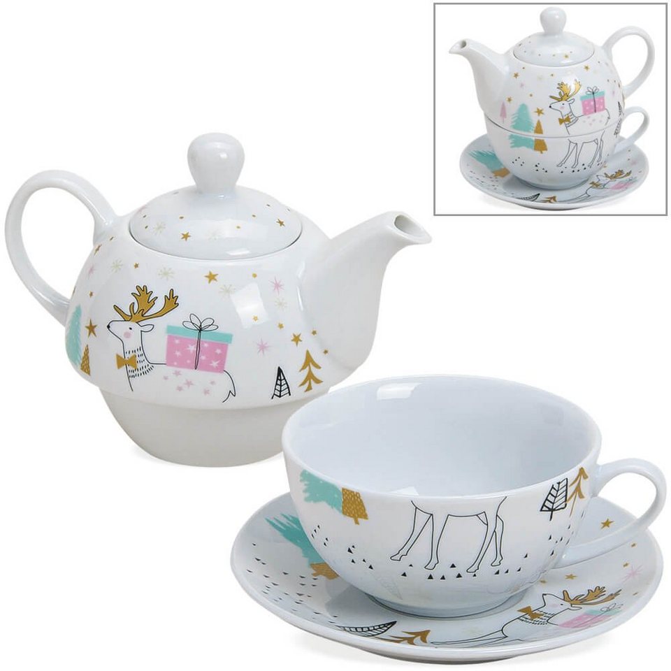 Teekannen-Set Eule Tea for One Teekanne mit Tasse und Teller pink