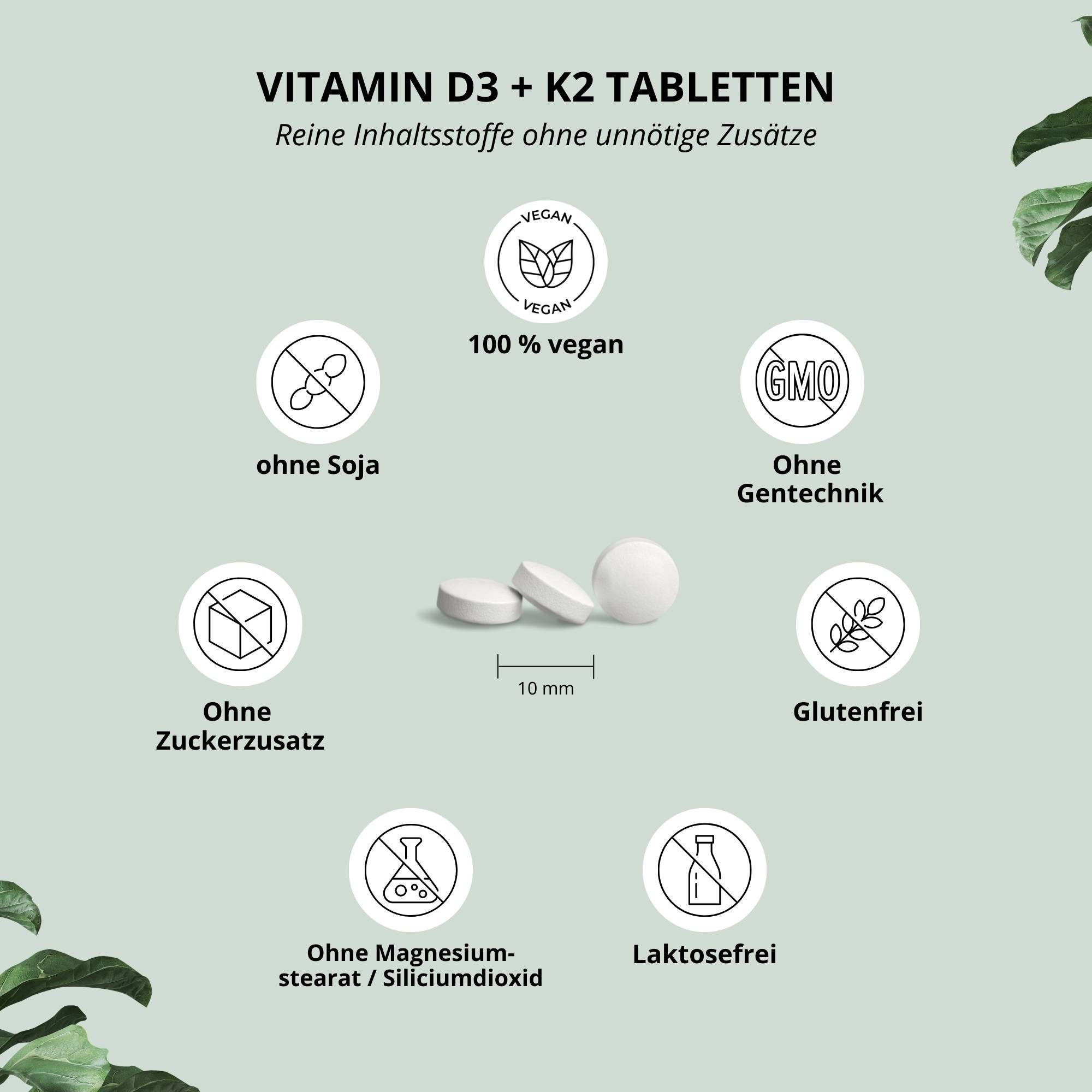nutri+ Vitamin D3 K2 Tabletten - vegan und hochdosiert Kapseln, 1 er 120 St.
