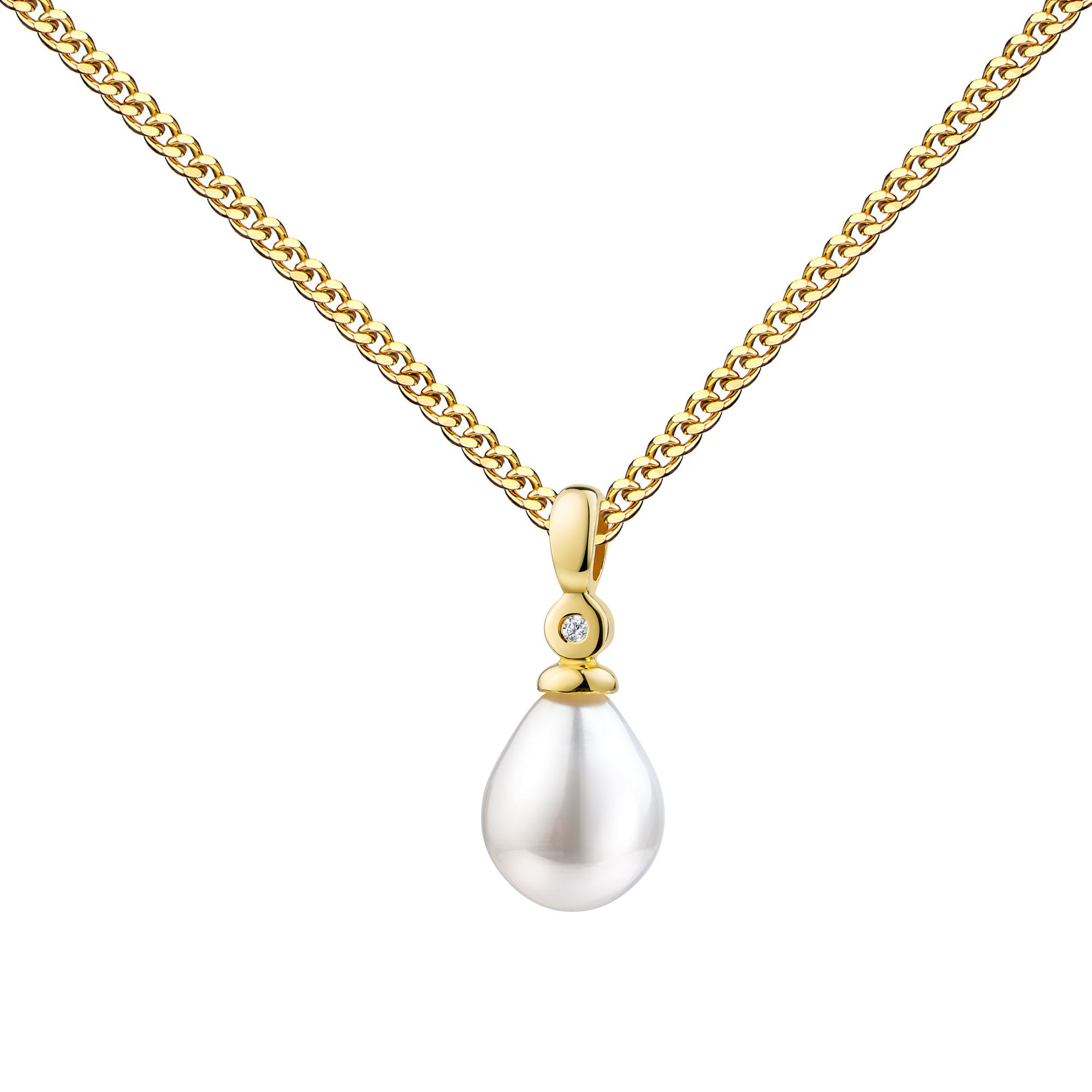 JEVELION Kette mit Anhänger 750 Gold Anhänger Süßwasserperle und Diamant mit Brillant-Schliff (Perlenanhänger, für Damen und Mädchen), Mit Kette vergoldet- Länge wählbar 36 - 70 cm oder ohne Kette.