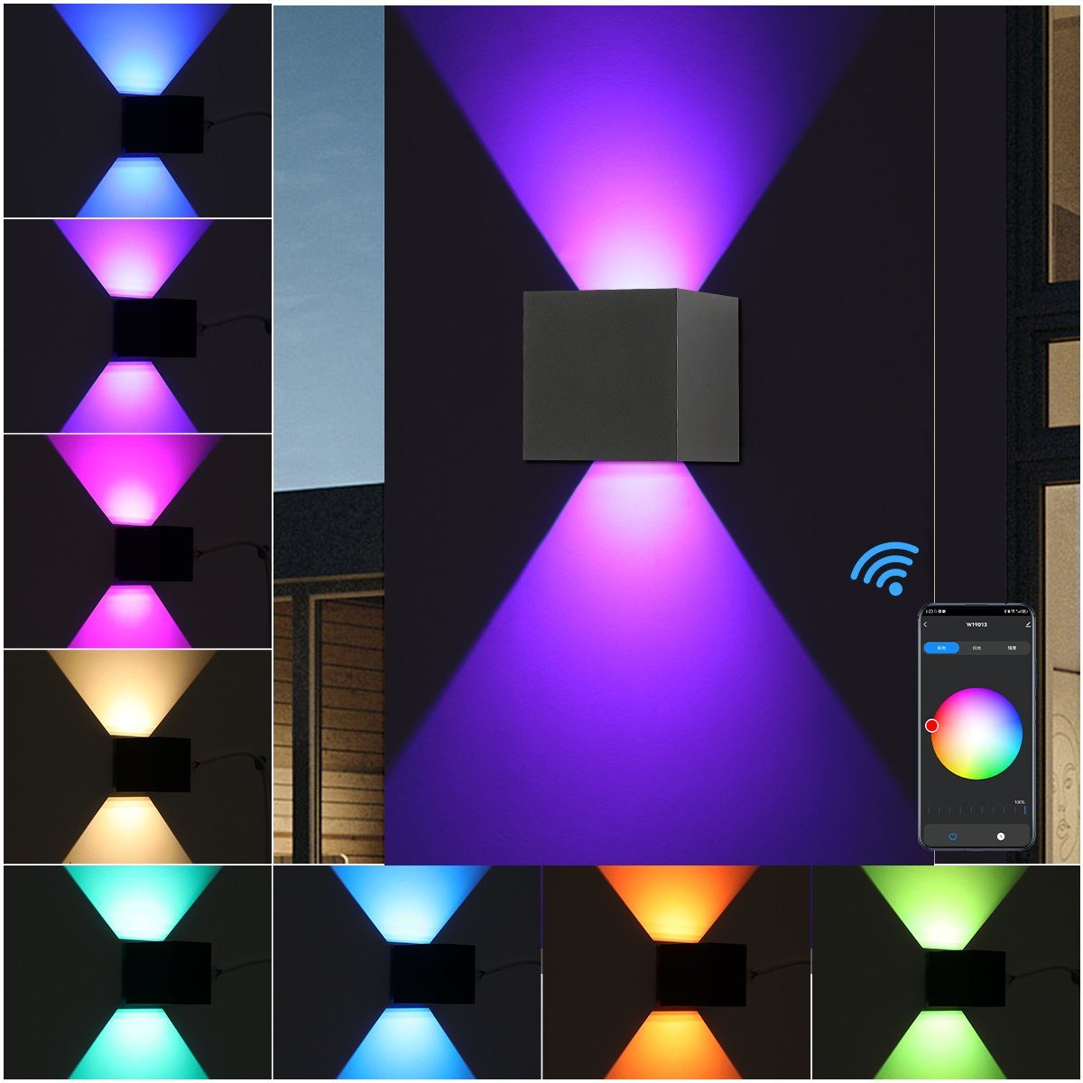 oyajia Wandleuchte WIFI-steuerung, WIFI fest WIFI-Controller, Warmweiß+RGB, APP integriert, mit mit 7W LED und für Dimmbar RGBW Wandlampe 7W Hallen, Auf RGB Wandlampen und LED Einstellbarer, mit 1x ab Hotel Wohnzimmer