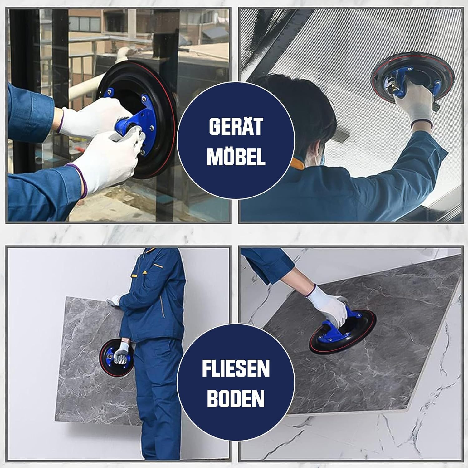 XERSEK Saugheber Saugheber Glasheber Metallgriff mit Manometer 8'' Vakuum Saugnapf, max. 360,00 kg Traglast, Fliesenheber mit Tragbarer Werkzeugkasten, -], Glas – Bild 5 von 5