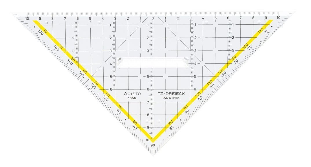ARISTO Geodreieck Zeichendreieck TZ-Dreieck®, Plexiglas® mit Griff, 225 mm, glasklar