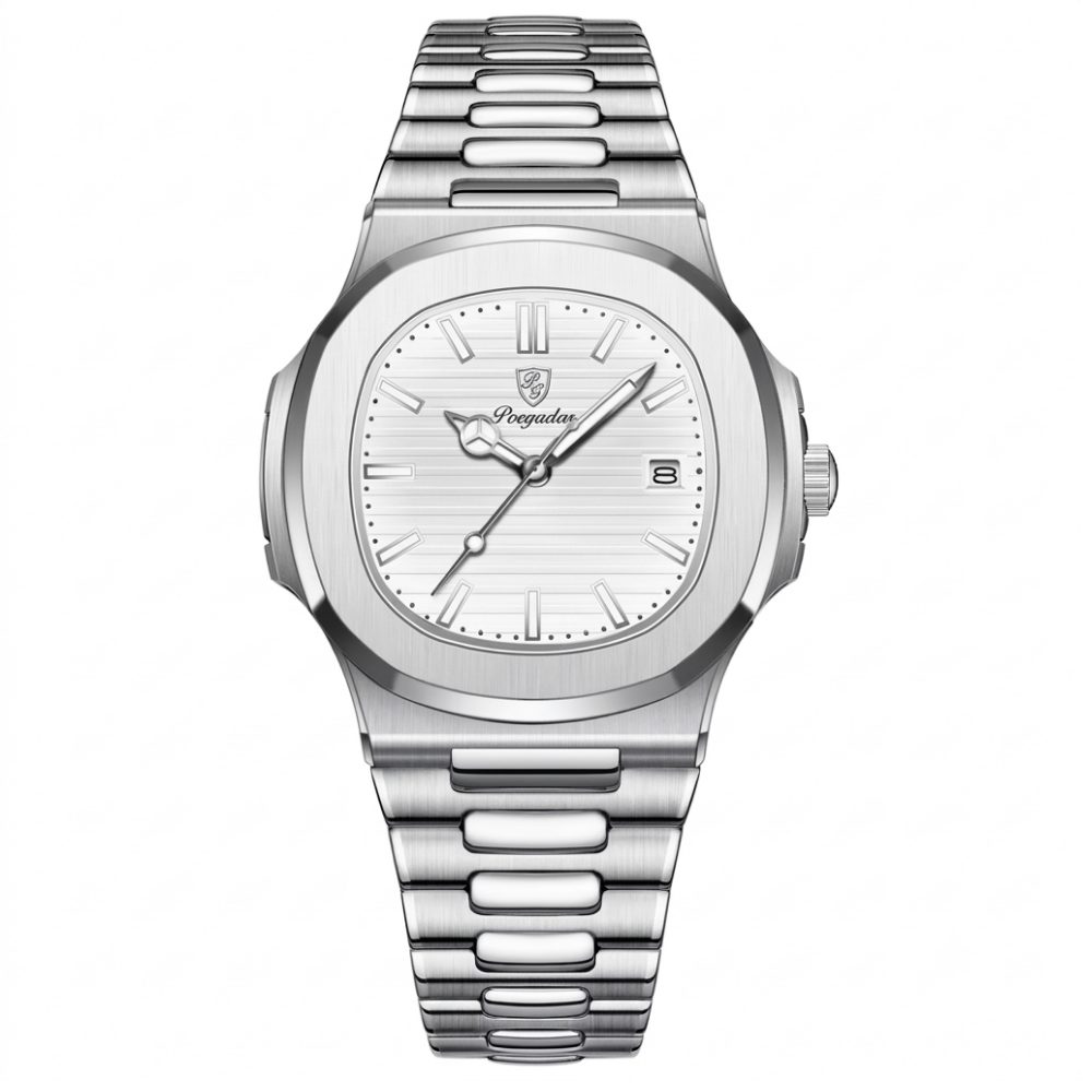 POEDAGAR Quarzuhr Armbanduhr wasserdicht Edelstahl Versteckter Druckknopfverschluss 613, Hardlex-Mineralglas, Wassergeschützt bis 3 bar