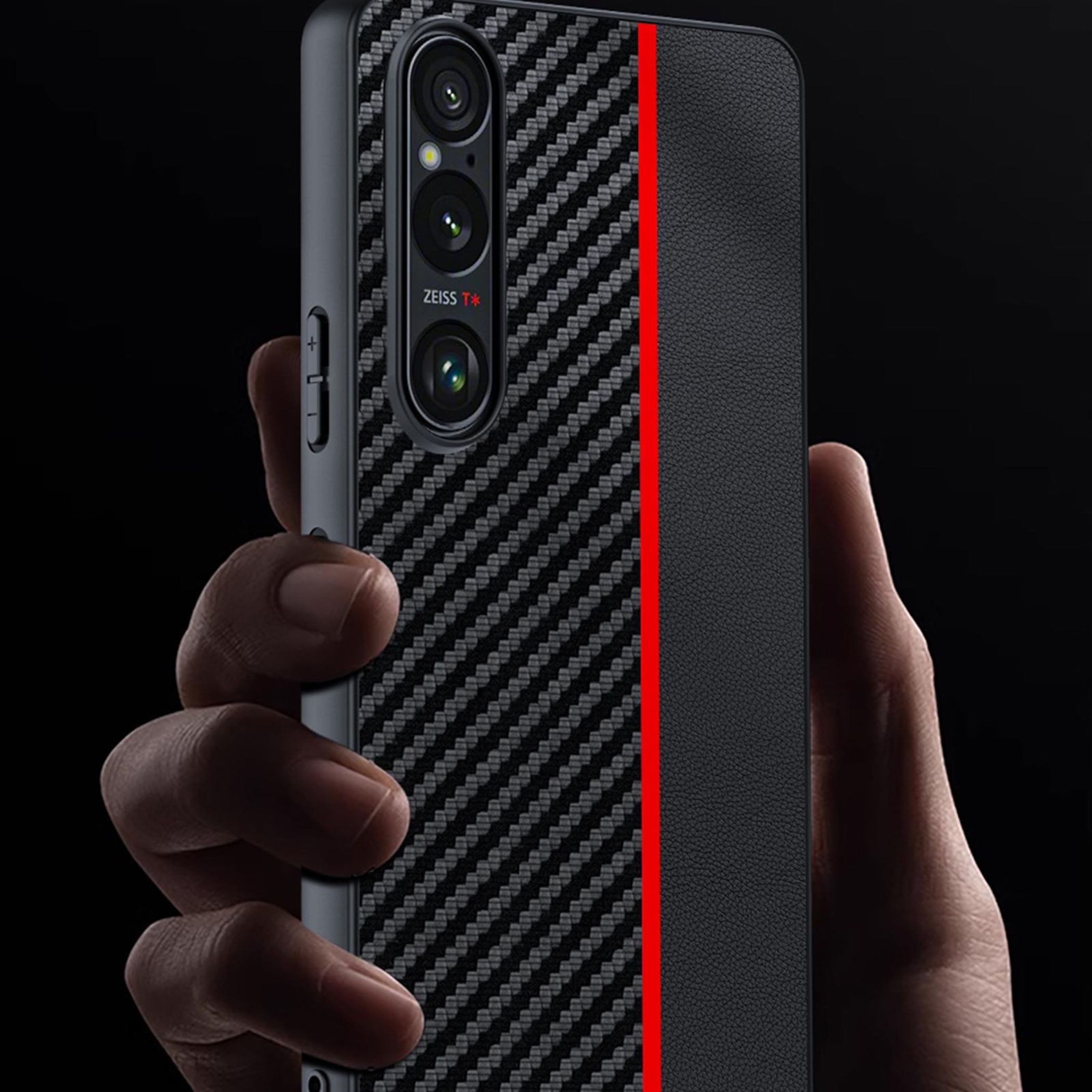 Wigento Handyhülle Für Sony Xperia 1 VII Kunststoff Carbon Fiber Textur Hülle Schwarz, Carbon Fiber Texture Oberfläche