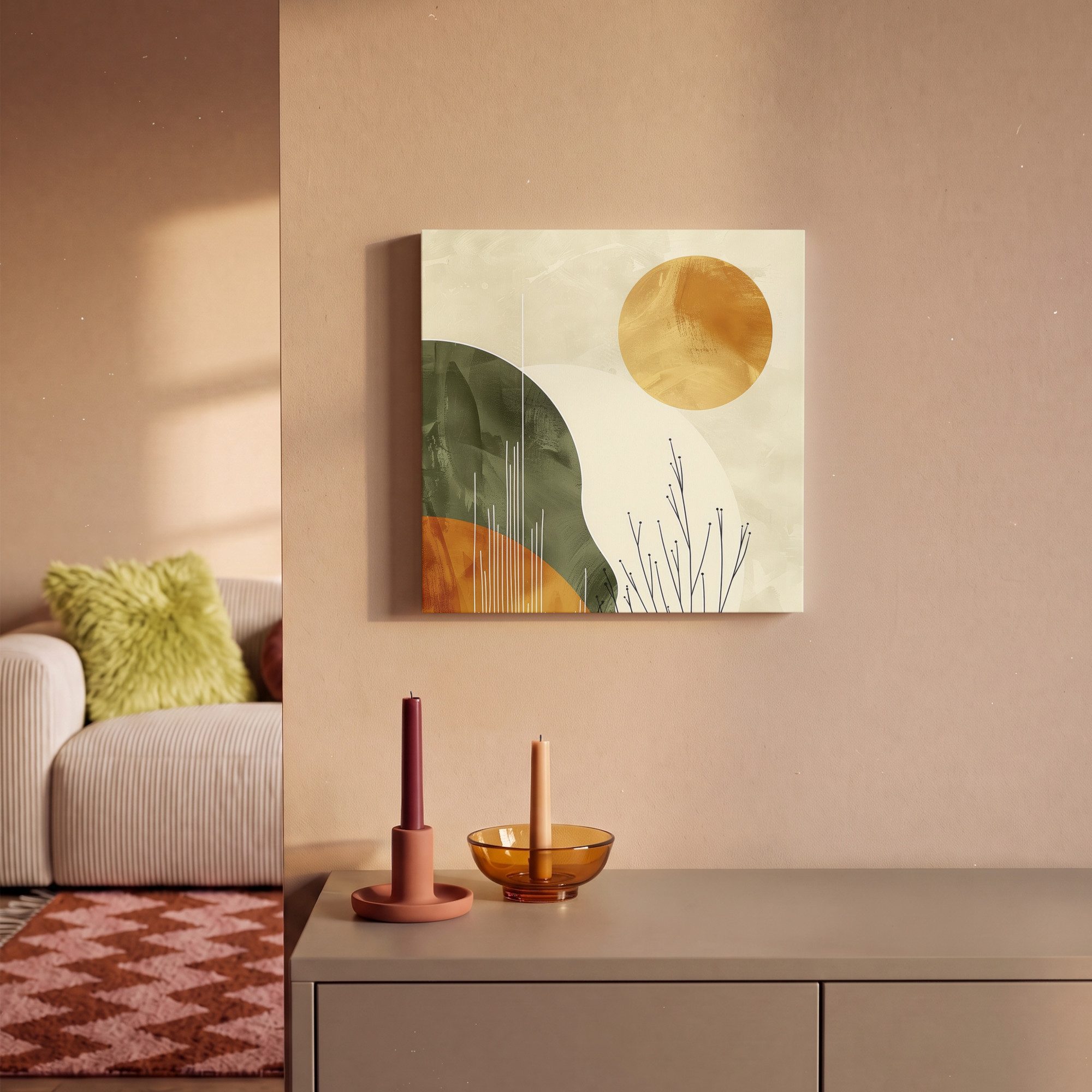 OneMillionCanvasses® Leinwandbild Abstrakt - Landschaft - Sonne - Kunst, Fotodruck (1 St), Wandbild, Deko Schlafzimmer Wohnzimmer Flur 20x20 cm – Bild 2 von 5