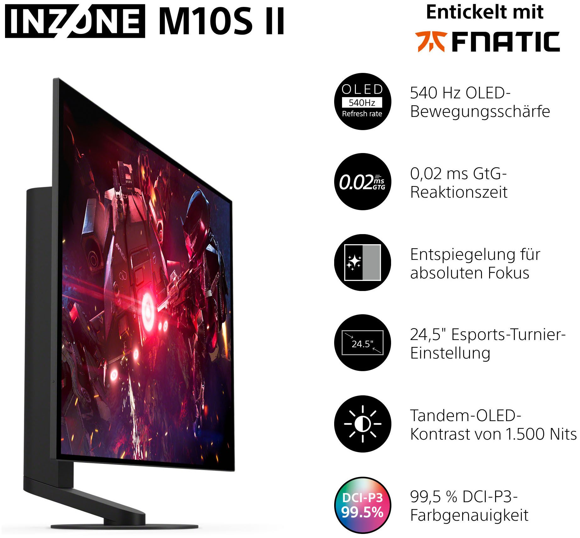 Sony INZONE M10S II Gaming-Monitor (67 cm/27 ", 2560 x 1440 px, QHD, 0,02 ms Reaktionszeit, 540 Hz, OLED, SDM-27Q102)
