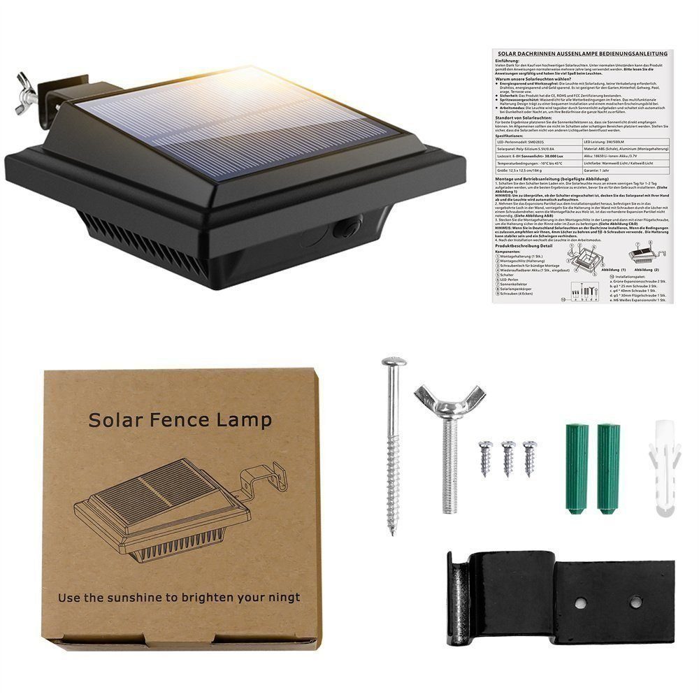 Zaunlampen Home Solar 10Stk. Dachrinnenleuchte Lichtsensor 40LEDs safety