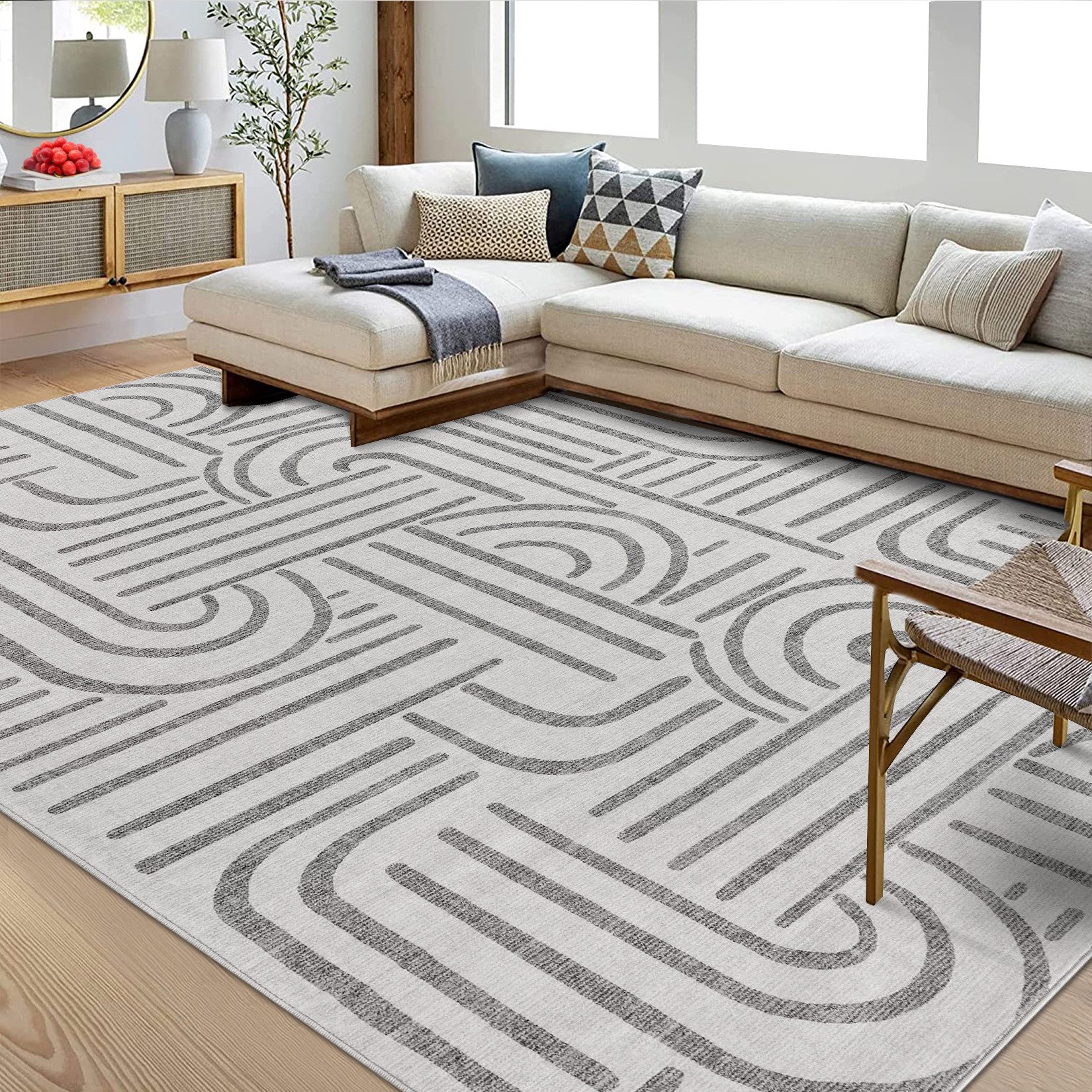 GarveeMore Teppich Wohnzimmer Waschbarer Teppich für Schlafzimmer Kurzflor Rutschfest