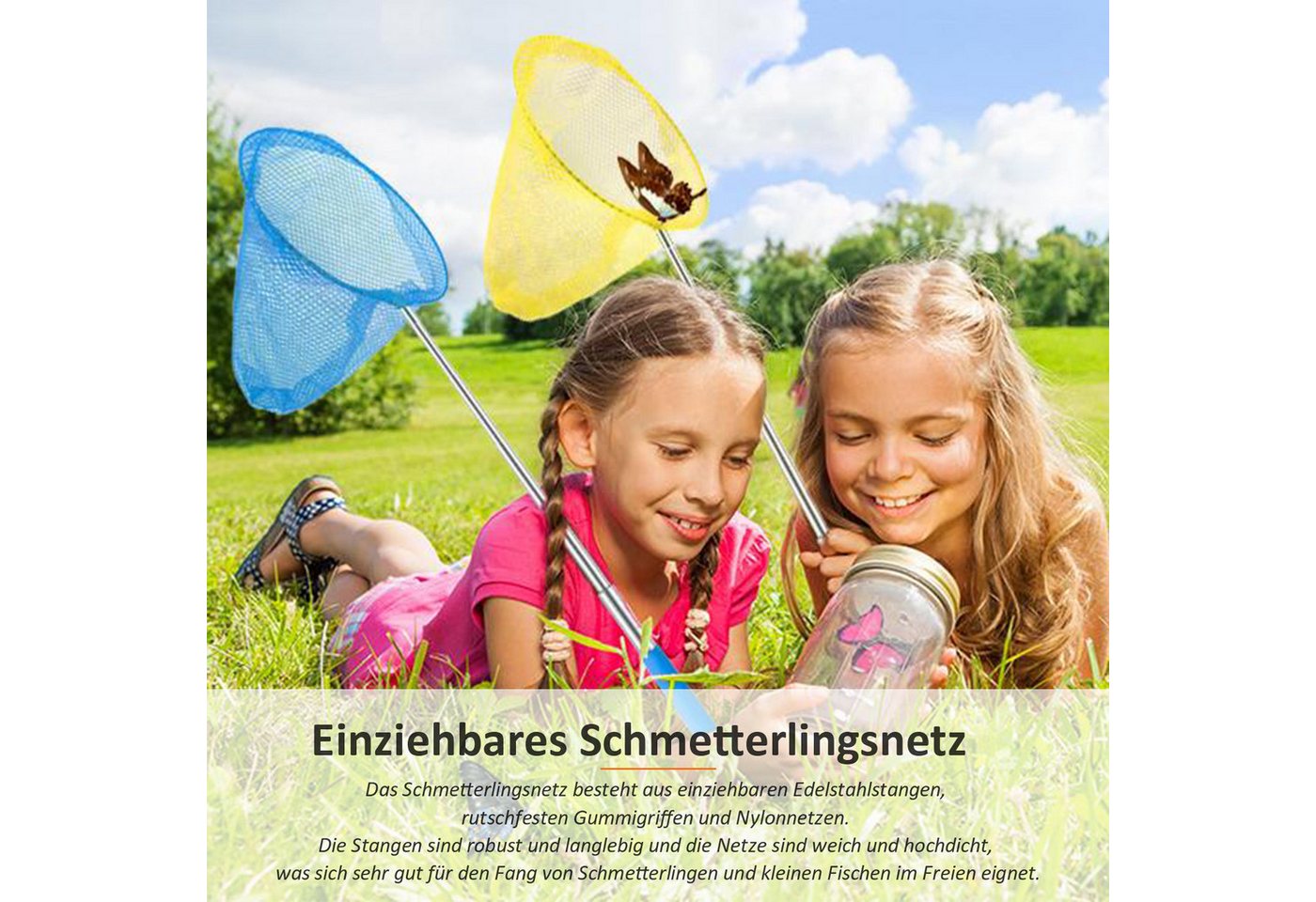 Thumbnail - Refttenw Kescher Kinder 4er Set Teleskop-Schmetterlingsnetz für Libellen, Insekten, Teleskop 17–60 cm