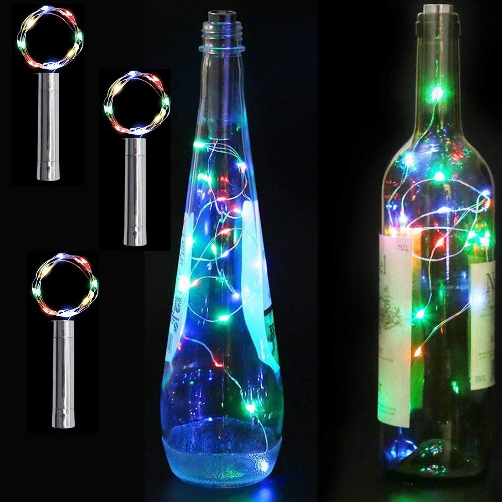 MUPOO LED Dekolicht LED-Lichterkette 15/20LEDs,1.5/2 MLED Glas Korken Licht,Flaschen-Licht, 1.5M 15LEDs, LED Drahtlichterkette,Weinflasche Flaschenlicht Mehrfarbig