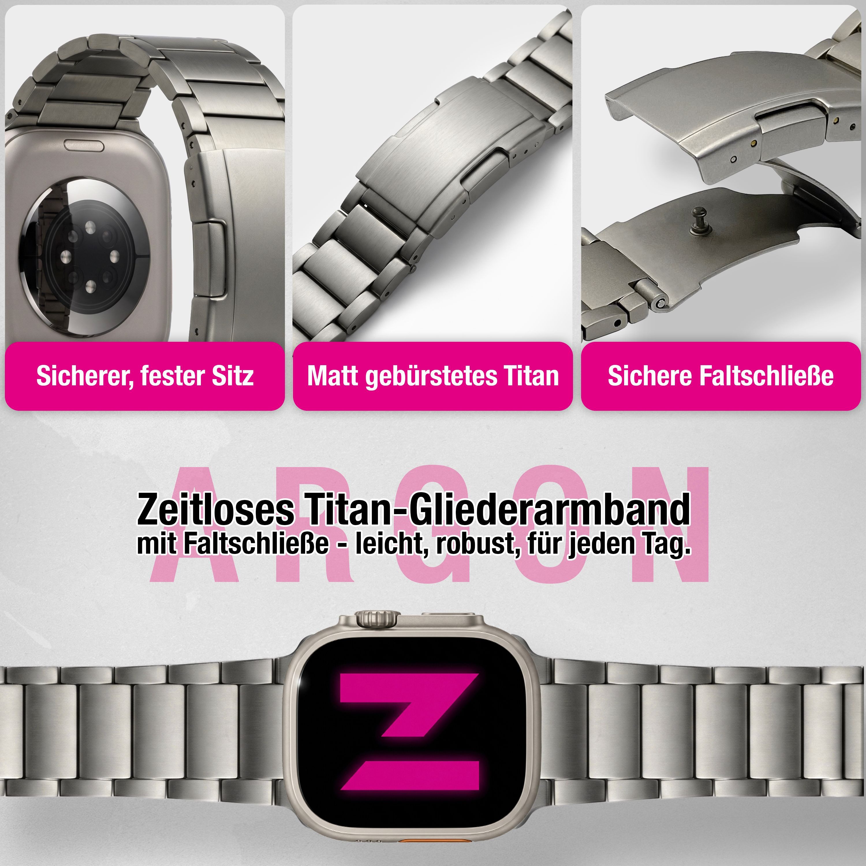Nalia Smartwatch-Armband Apple Watch 38mm/40/41/42(Serie 10/11), Leichtes Titan Ersatzarmband / für Fitness Uhr / Rostfrei & Kratzfest