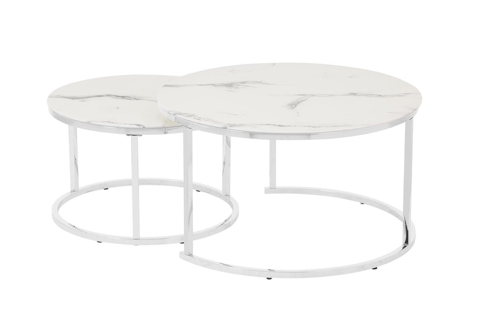 Couchtisch Couchitsch 2er Set Rund Chrom Marmor weiß