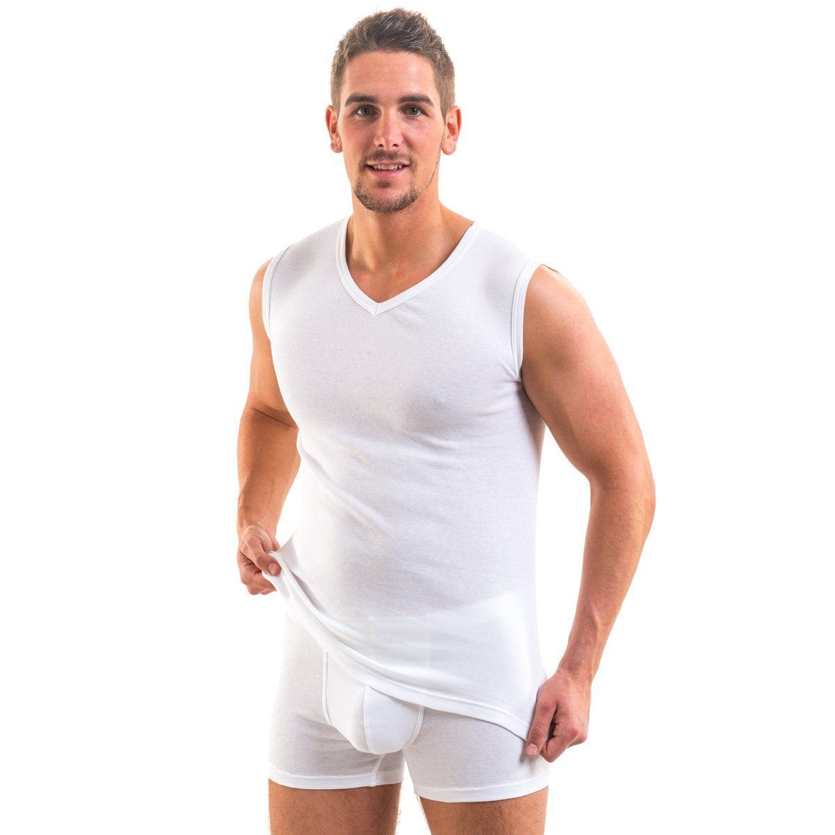 HERMKO Unterhemd 3050 (Pack, 3er) 100 % Bio-Baumwolle Muskelshirt V-Ausschn günstig online kaufen