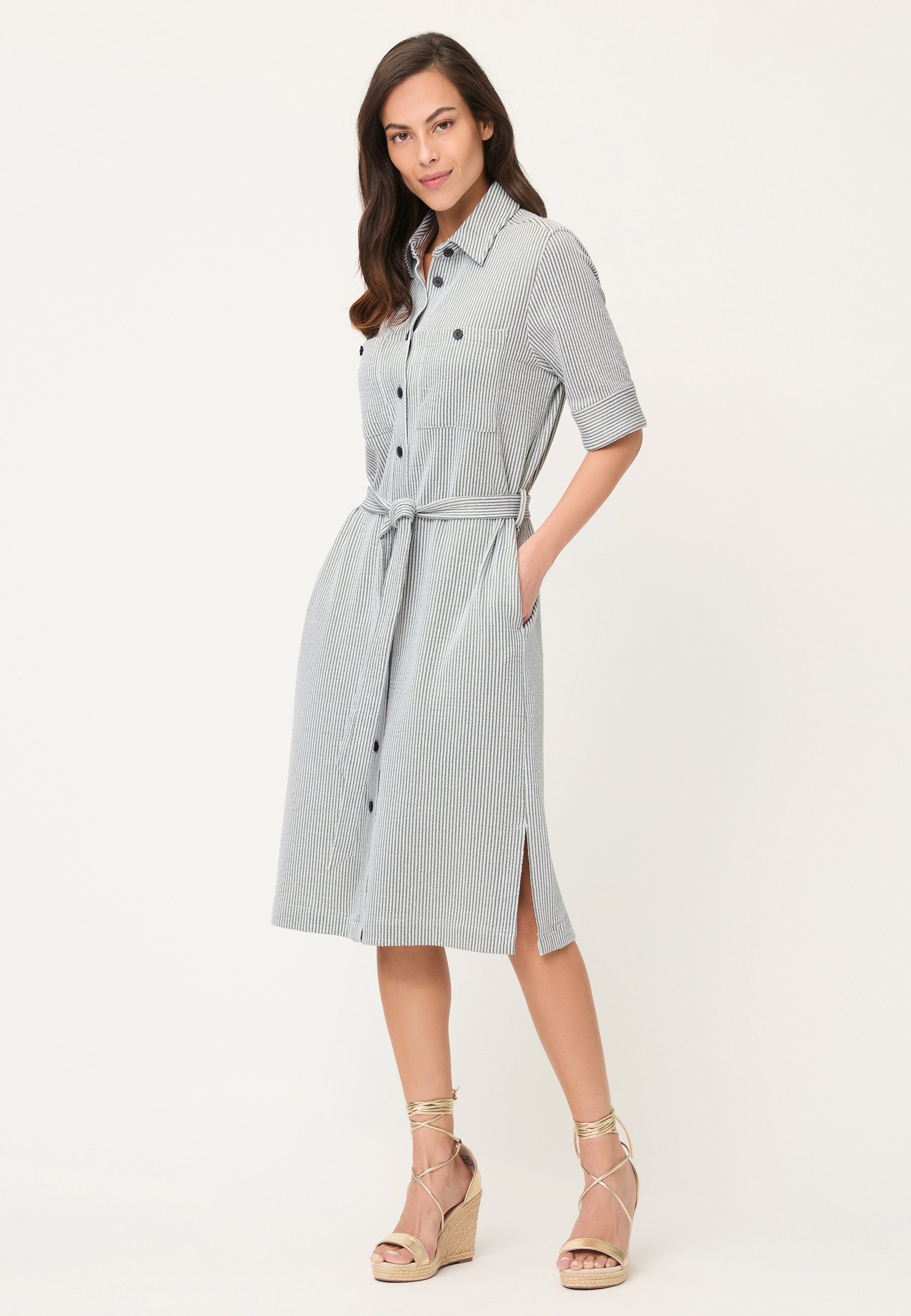 Olsen Midikleid mit Streifen und 1/3-Ärmel