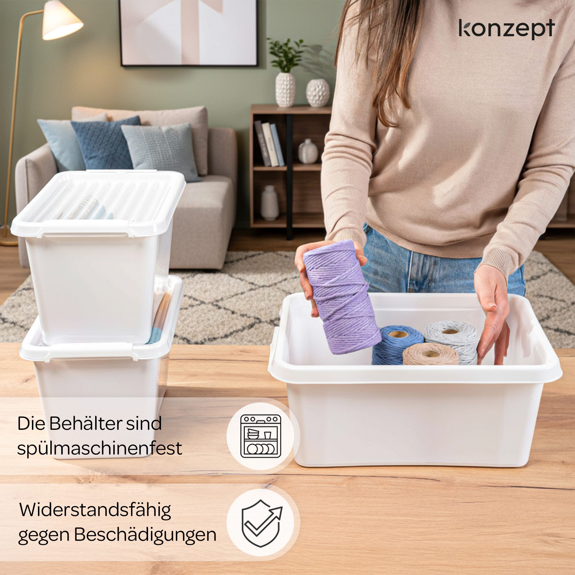 KONZEPT Aufbewahrungsbox mit Deckel und stabilen Clips – Stapelbar, robust, Ideal für Kleidung, Spielzeug & Lebensmittel – Bild 4 von 5