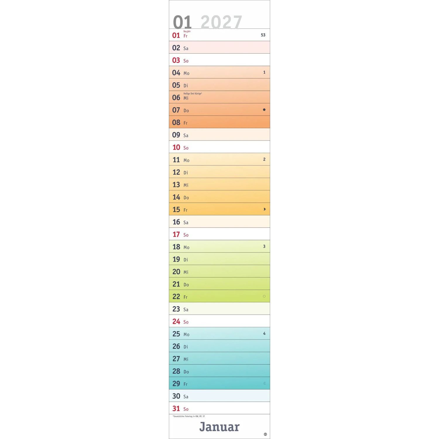 HEYE Wandkalender Bunte Wochen Langplaner XL 2027 – Bild 2 von 5