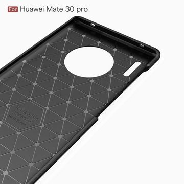 König Design Handyhülle Huawei Mate 30 Pro, Huawei Mate 30 Pro Handyhülle Carbon Optik Backcover Blau
