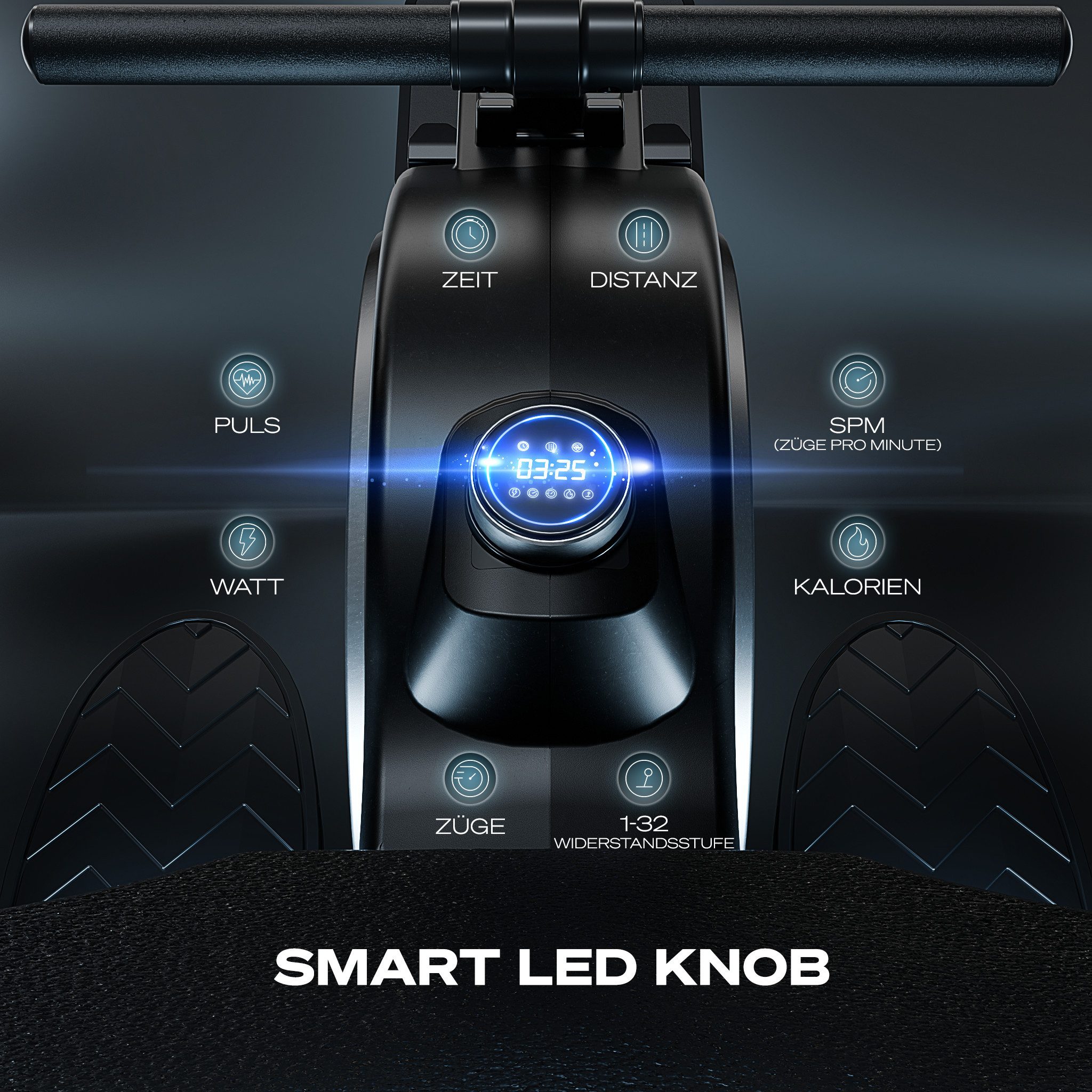 Sportstech Rudergerät SP_PROwer, LED Knob Display, 32 Widerstandsstufen, Tablethalterung
