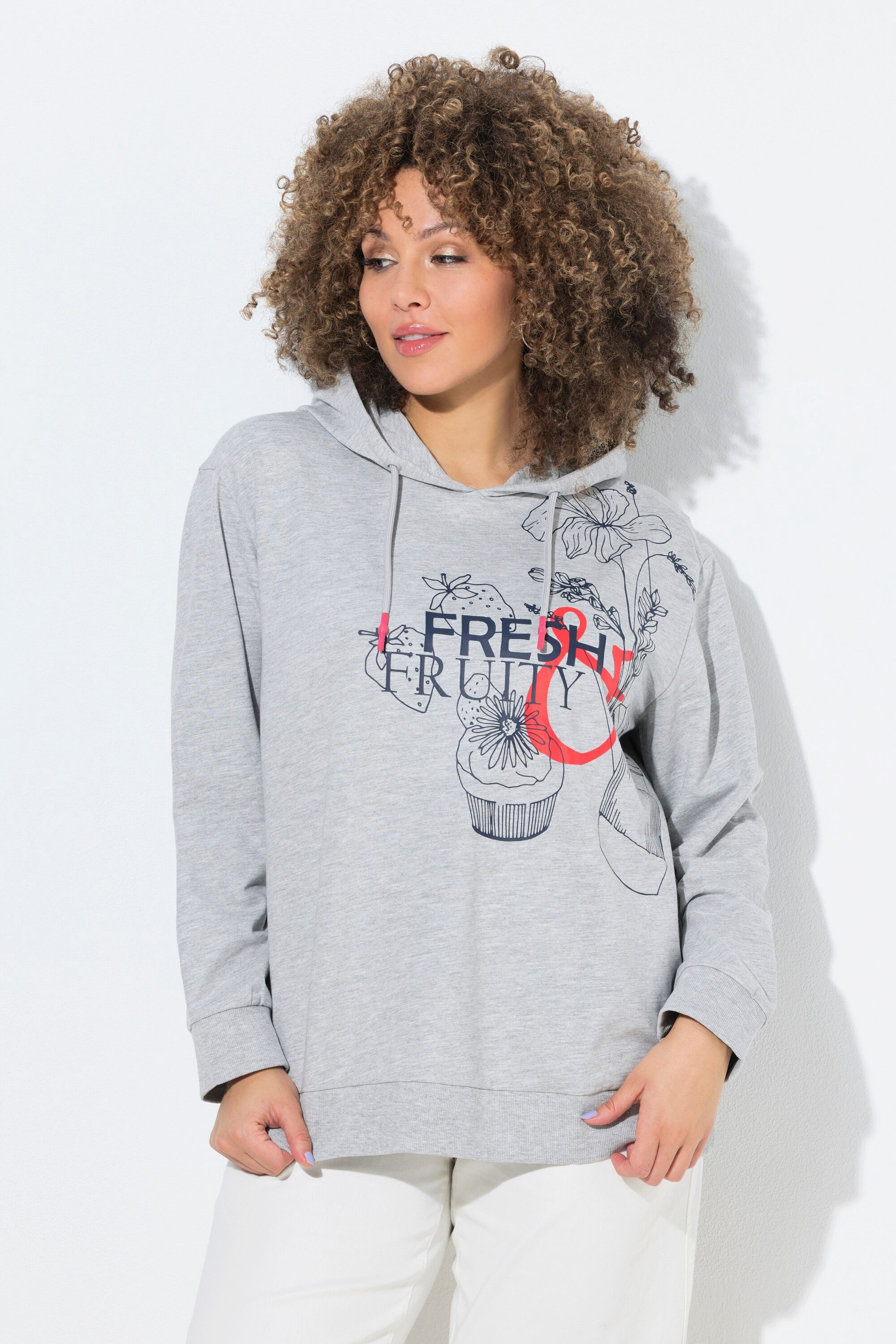 Ulla Popken Sweatshirt Hoodie Schriftmotiv Kapuze Langarm