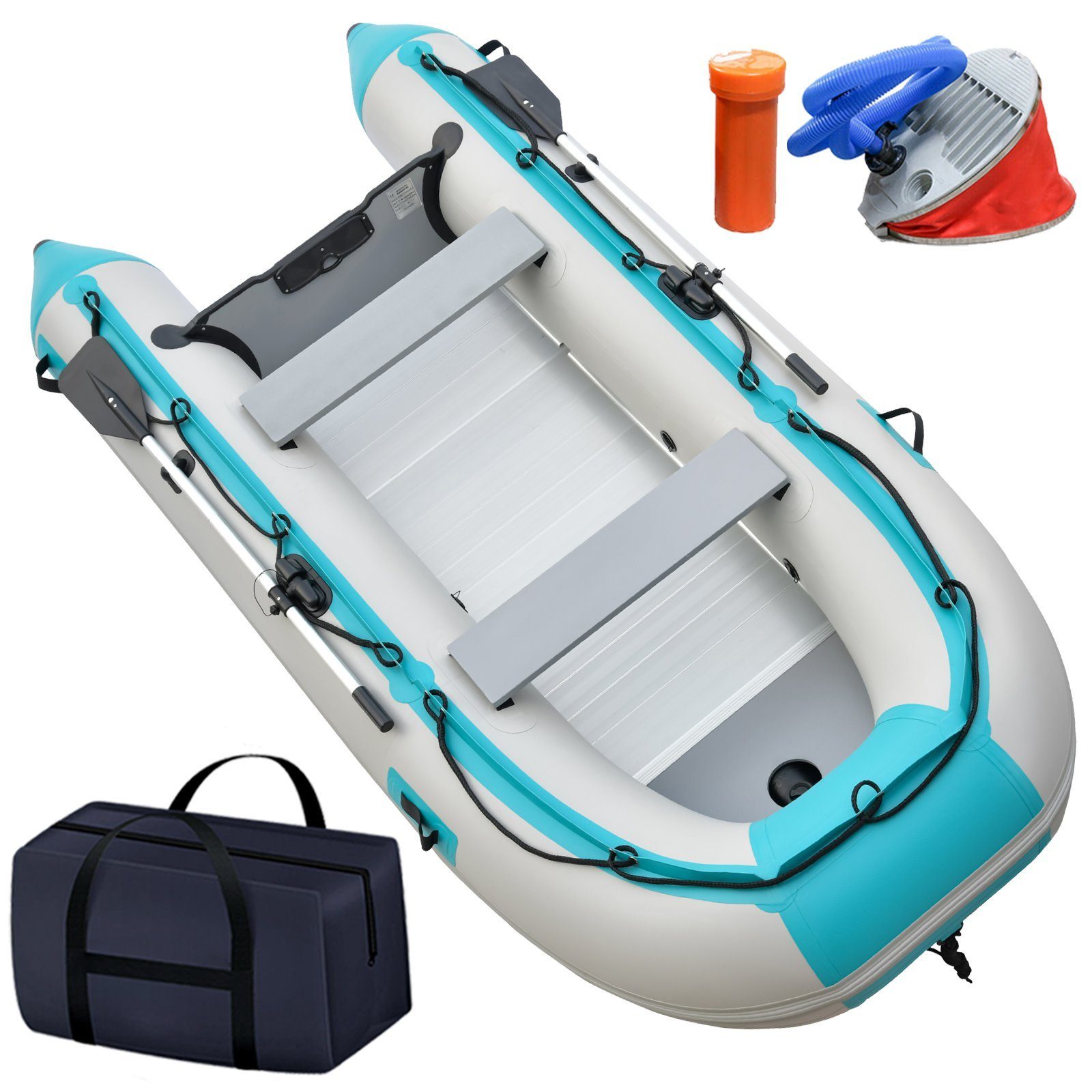 VENDOMNIA Schlauchboot 3,30 m für 5+1 Personen - 330 x 155 cm, (max 566 kg, Alupaddel, Aluboden, Fußluftpumpe, Zubehör, PVC, -, Motorboot, Ruderboot, Paddelboot, Freizeitboot 5 Erwachsene + 1 Kind), Maße (L/B/H): ca. 330/155/72 cm