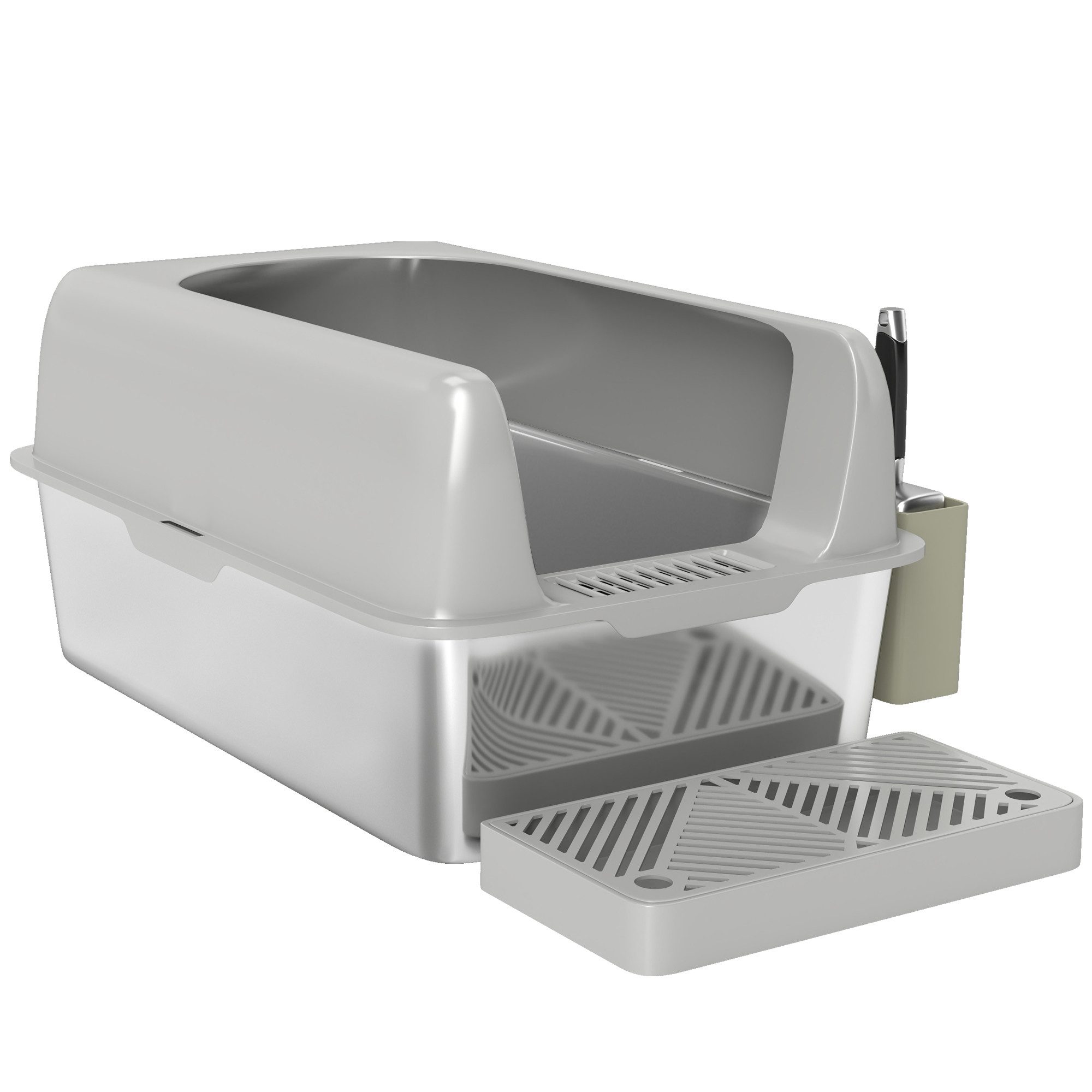 furnicato Katzentoilette Edelstahl-Katzenklo 60,2L x 40,6B x 29H cm in Hellgrau
