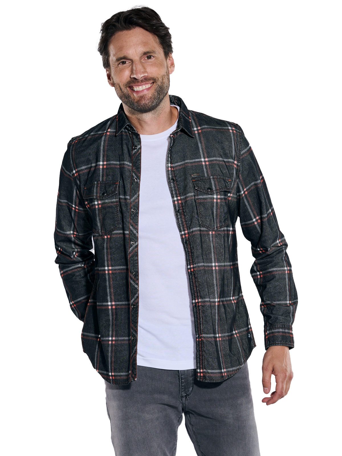 Engbers Langarmhemd Herren Overshirt kariert, Anthrazit günstig online kaufen