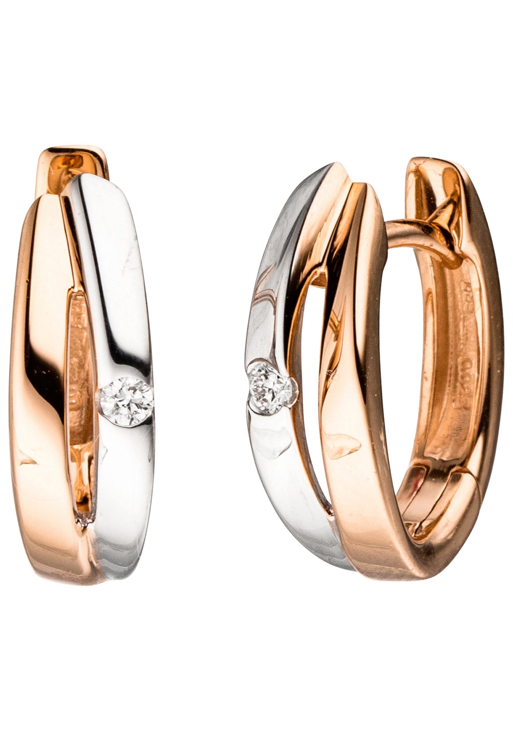 JOBO Paar Creolen, 585 Roségold bicolor mit 2 Diamanten