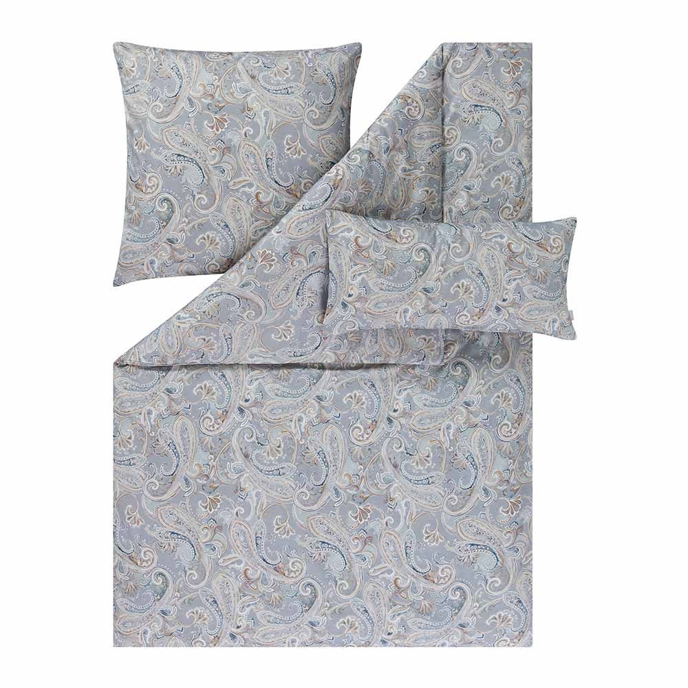 Estella Bettwäsche Estella Mako-Satin Bettwäsche 135x200 Diana grau Paisley sand 7958-810, Mako-Satin, 2 teilig, für Sommer und Winter