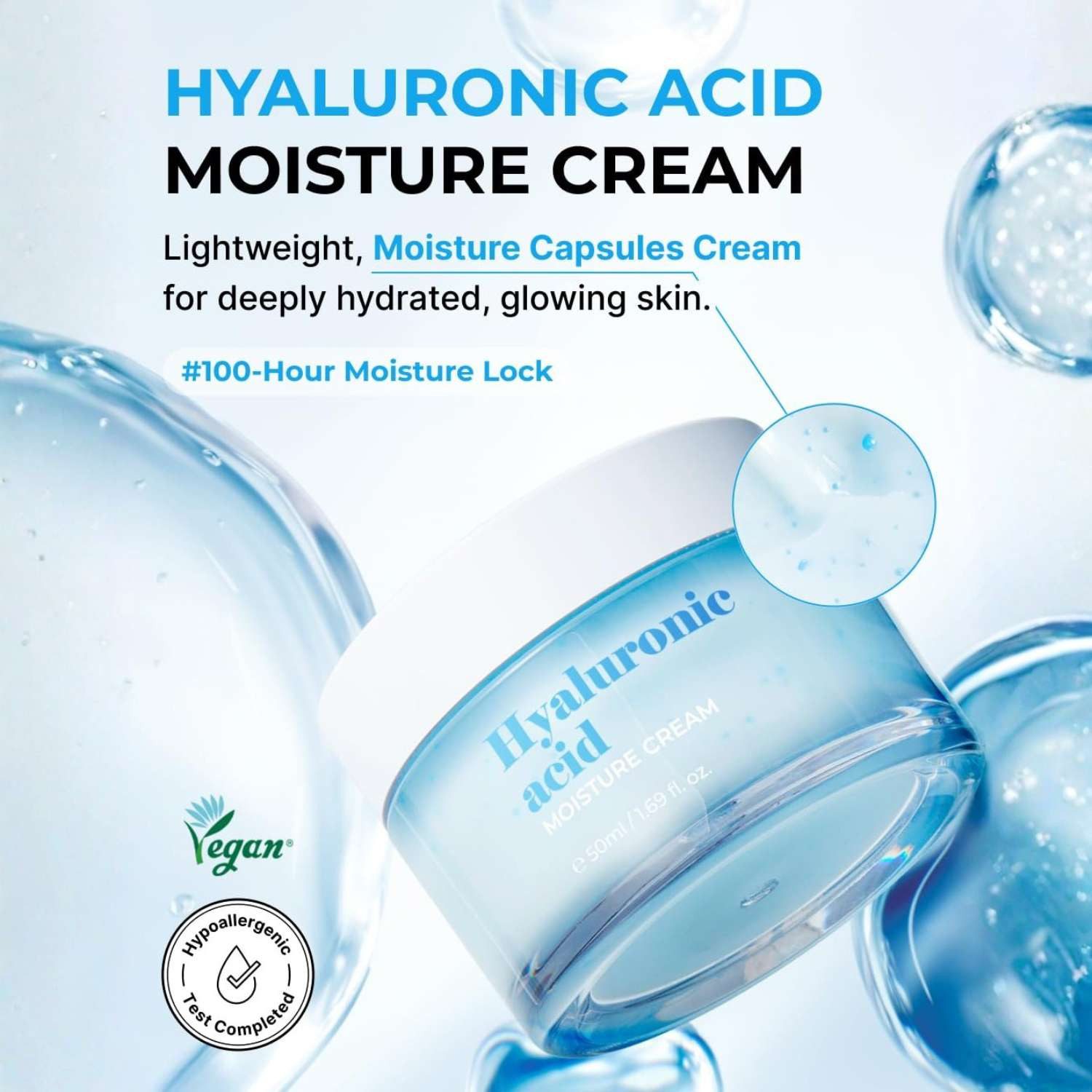 Beauty of Majesty Tagescreme Hyaluronic Acid Moisture Cream 50ml – Koreanische Feuchtigkeitscreme mit Hyaluronsäure-Kapseln, Panthenol & Ceramiden, Double, Blending System, vegan, für alle Hauttypen