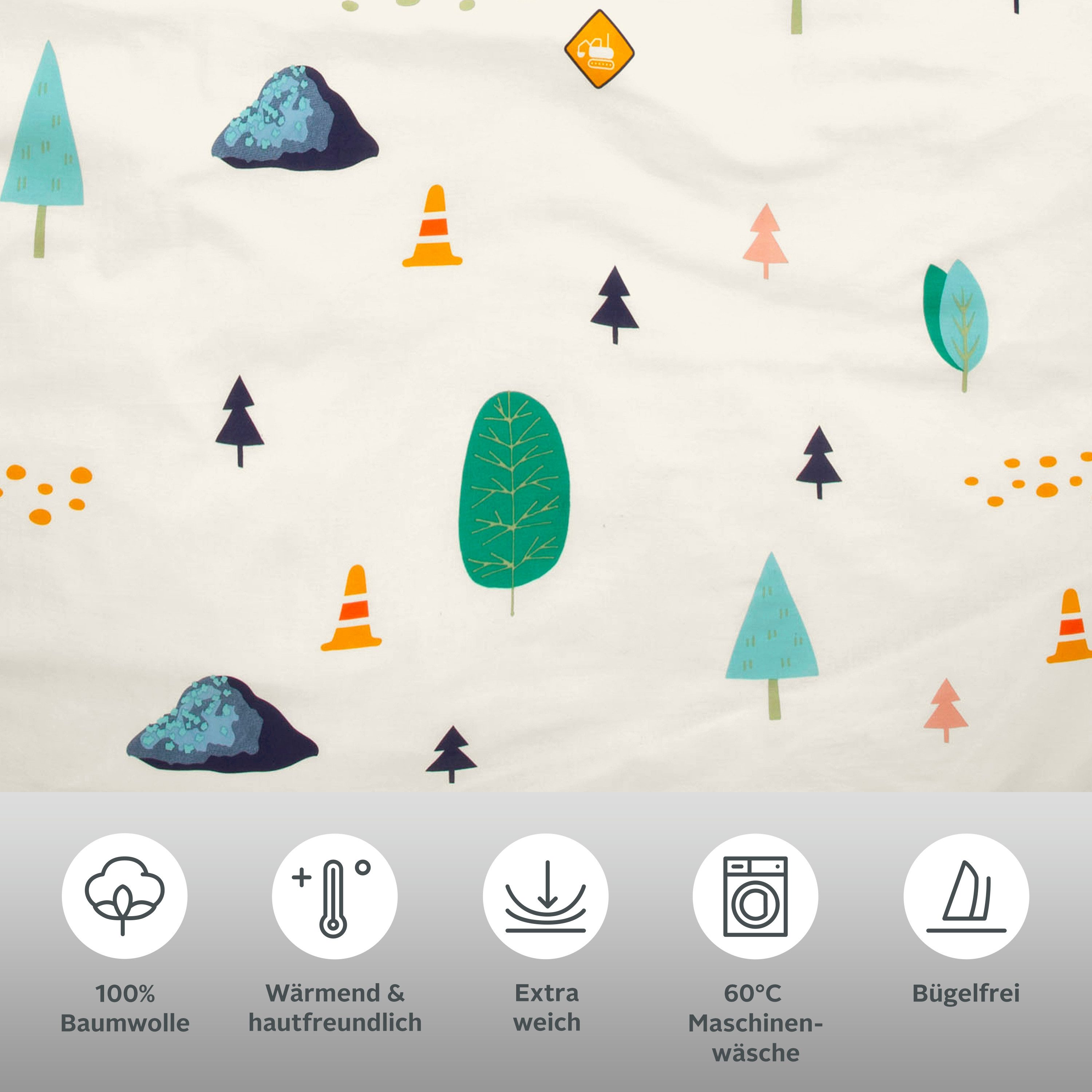 OTTO home Kinderbettwäsche CUDDLEE, Biber, 2 teilig, in vielen Designs: Dino,Einhorn,Weltraum,Baustelle,Herz,Trecker,Safari