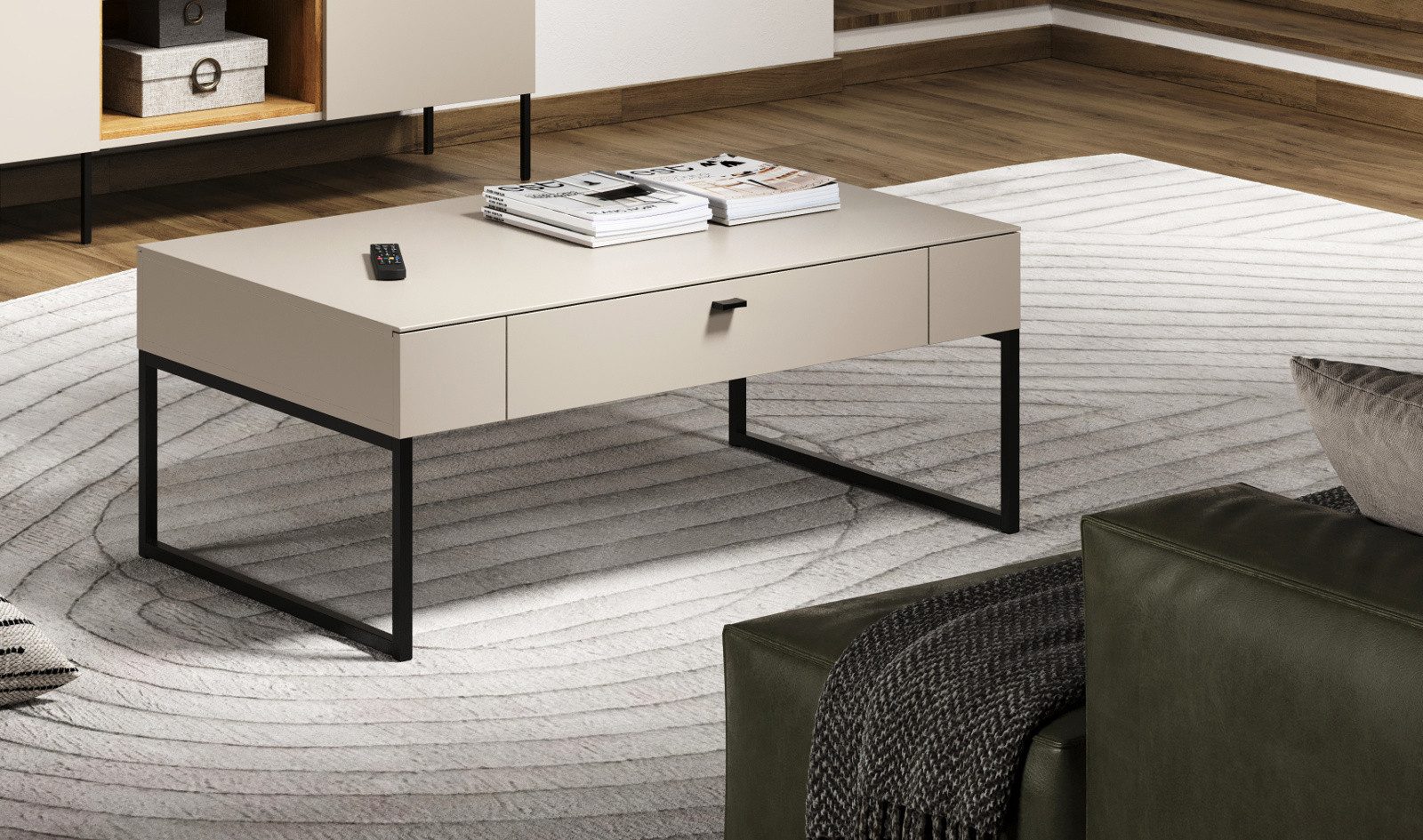 Furn.Design Couchtisch Alegro (Wohnzimmertisch in Kaschmir / Sand, 110 x 68 cm), mit Soft-Close-Funktion