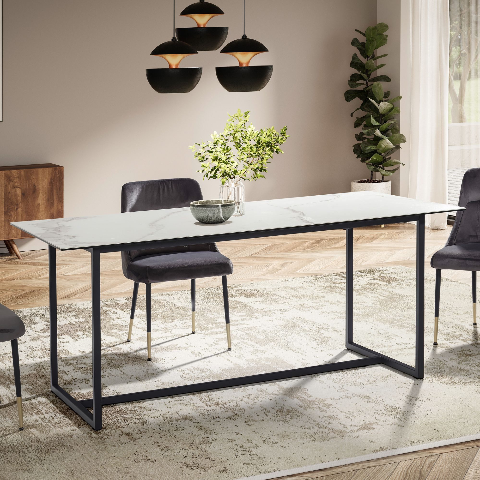 Esstisch FB64134 180 × 90 cm Keramik Glas Metallgestell modern Design